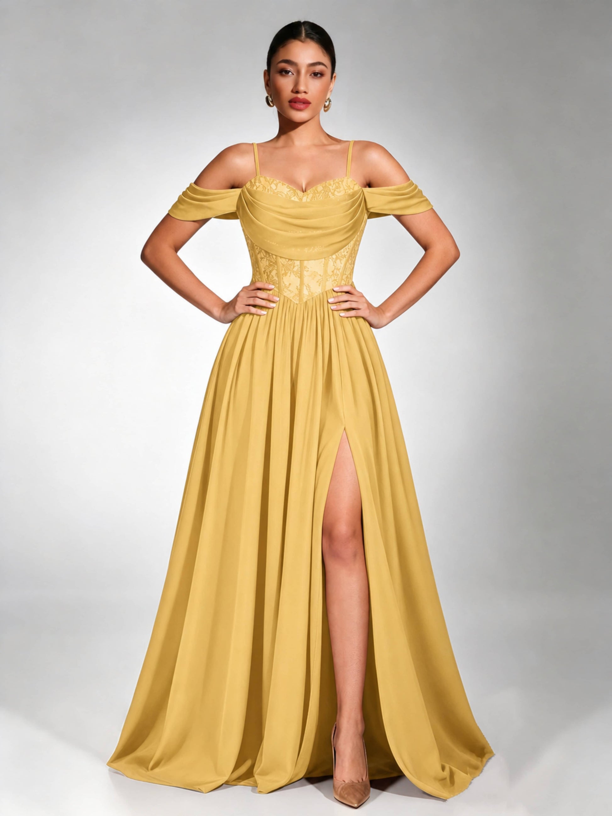 Off Shoulder Chiffon Lace Prom Dress for Teens