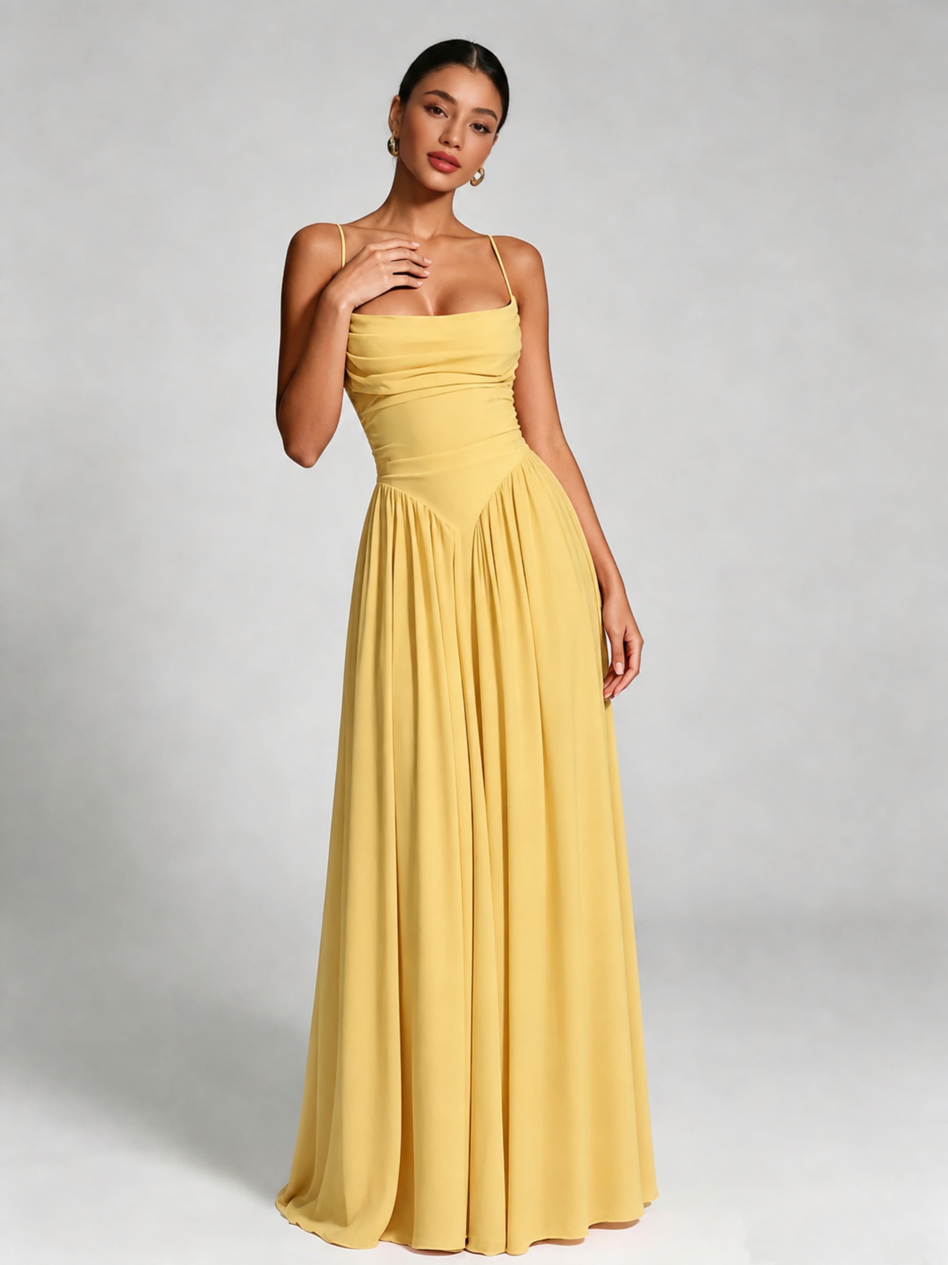 Spaghetti Straps Bridesmaid Dresses Chiffon Backless Wedding Guest Gown