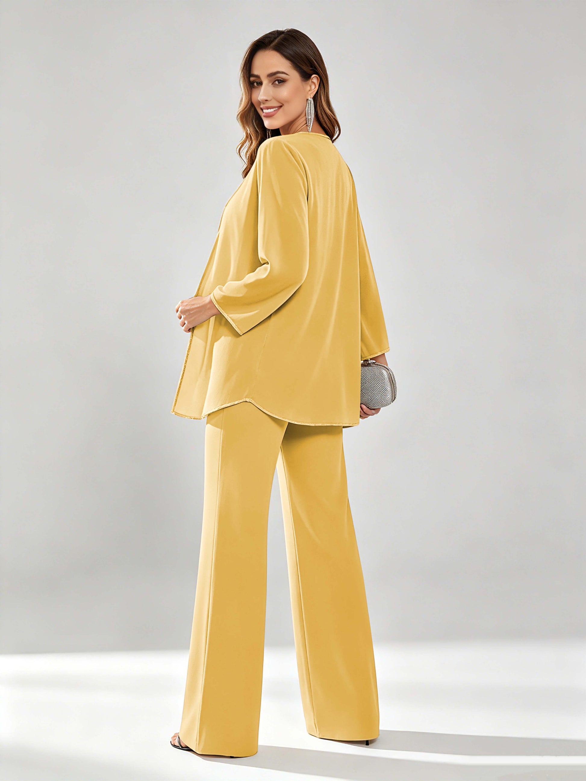 Chiffon Sequin 3 Pieces Mother of The Bride Pant Suits for Women