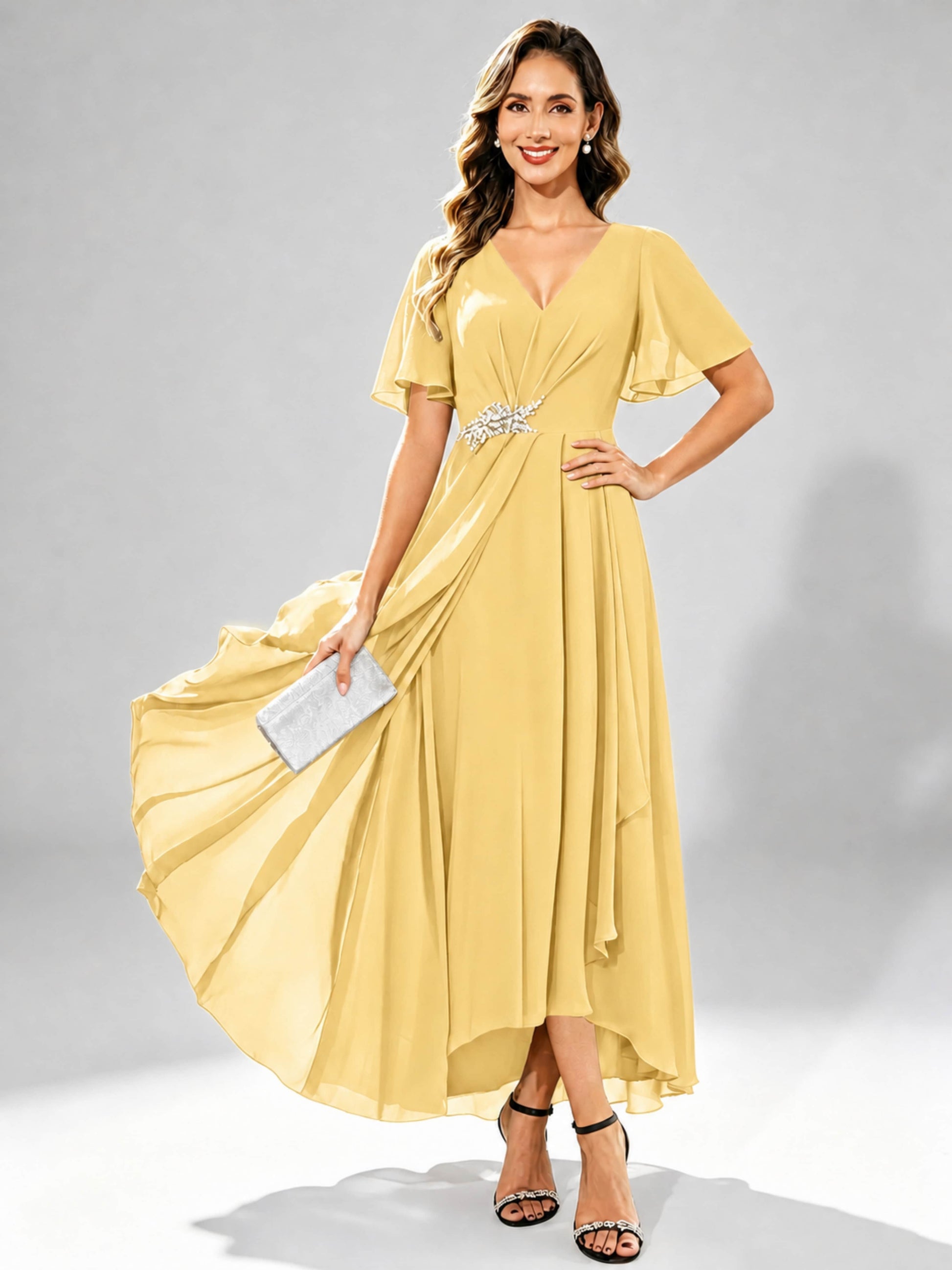 Chiffon High Low Tiered Mother of The Bride Dresses for Wedding