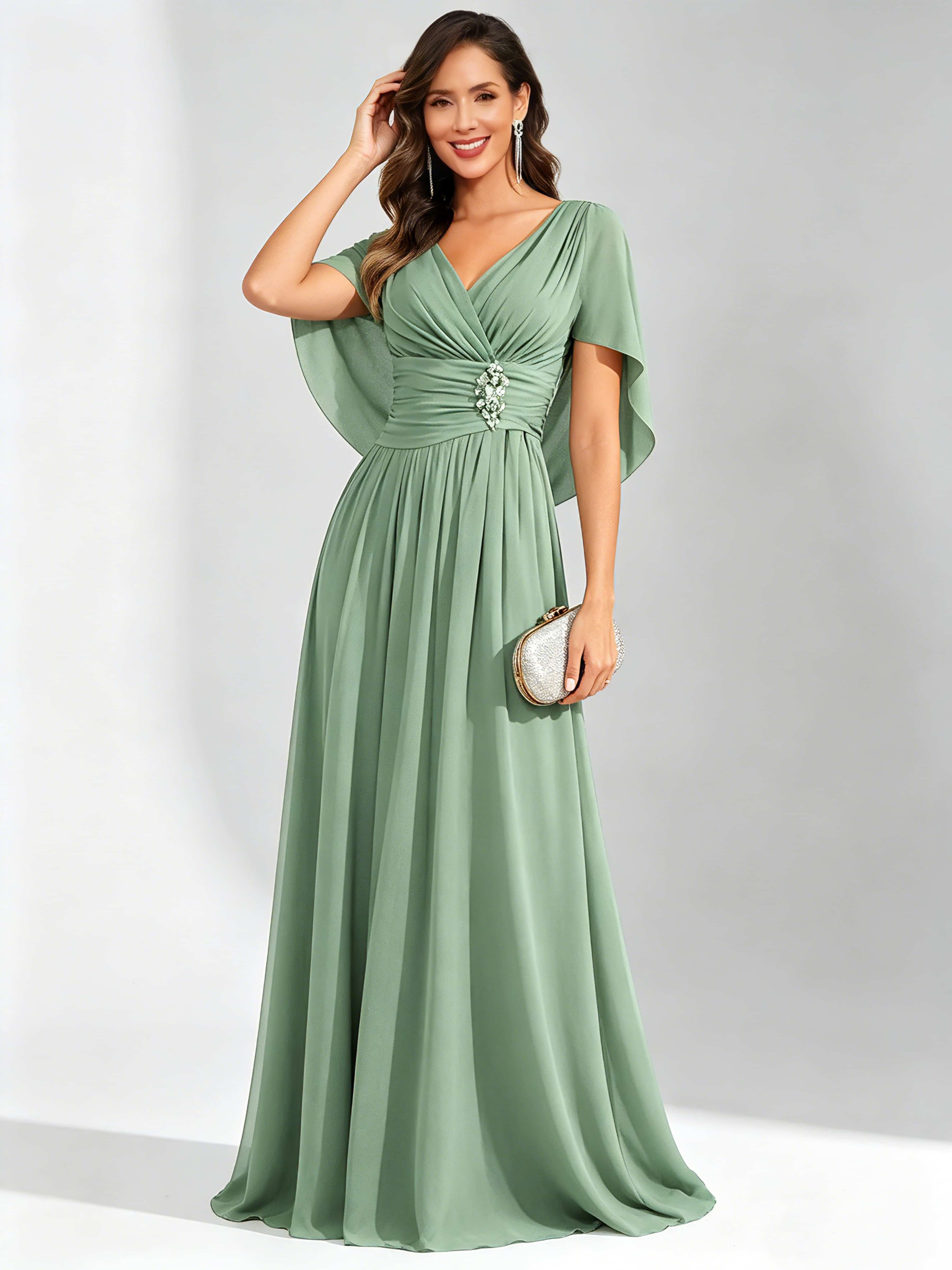 Long Chiffon Dressy Mother of The Bride Dresses with Cape