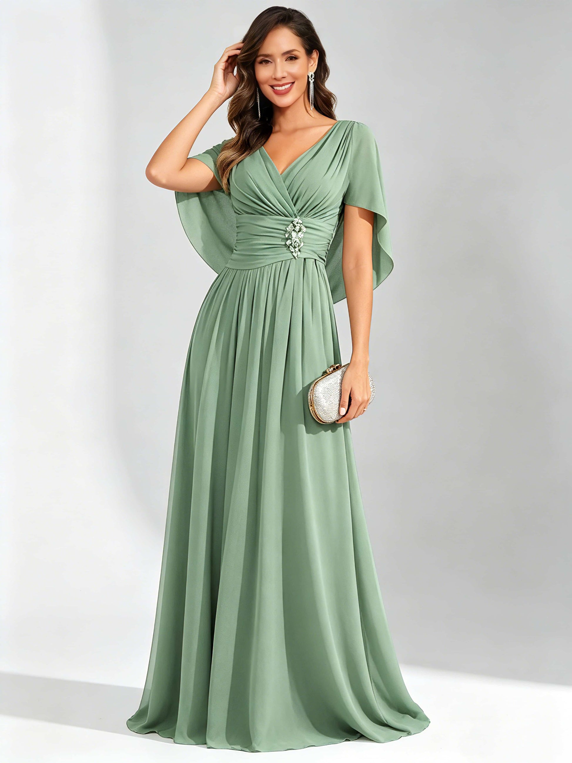 Long Chiffon Dressy Mother of The Bride Dresses with Cape