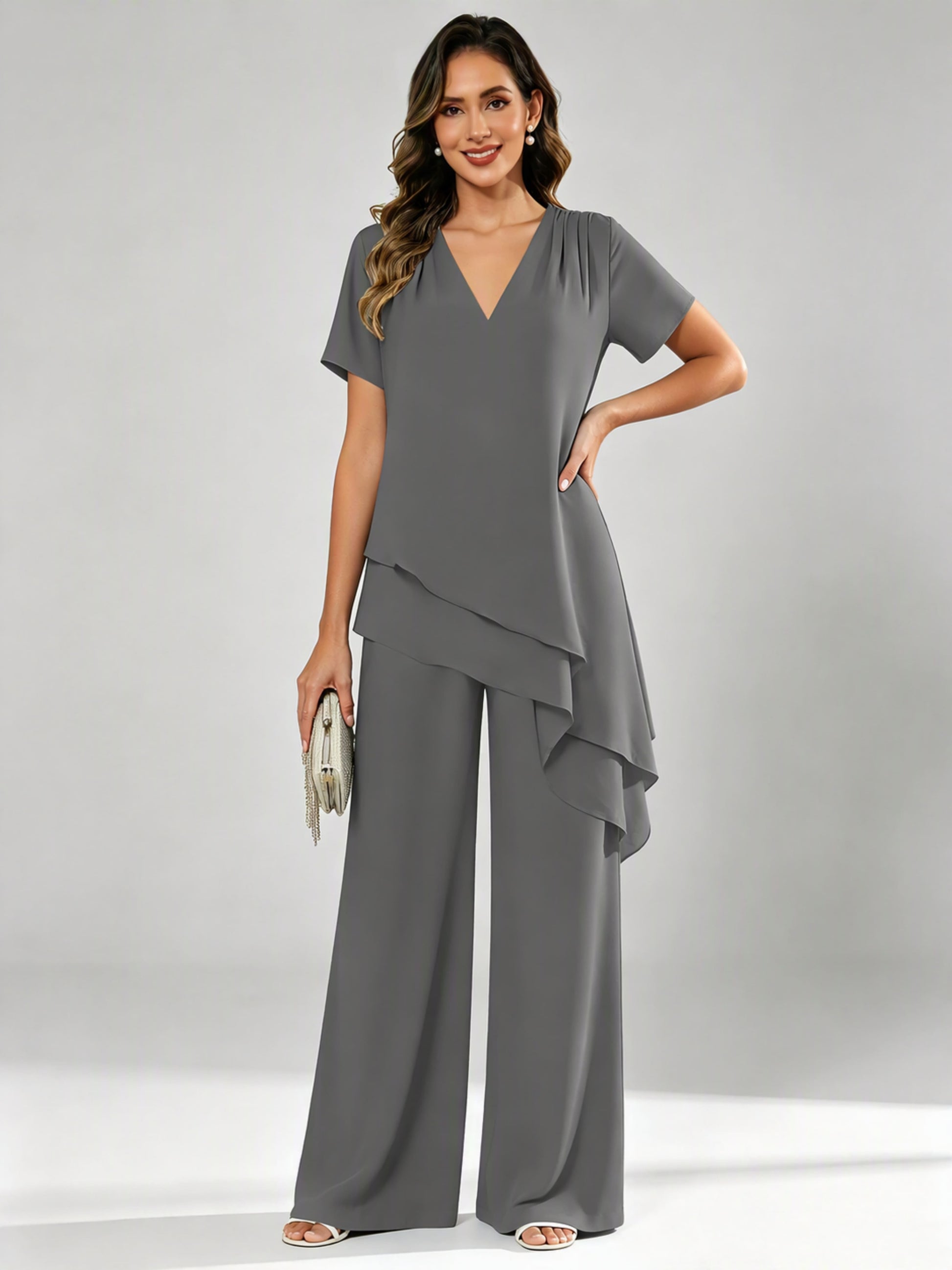 Chiffon 2 Pieces Dressy Mother of The Birde Pant Suits