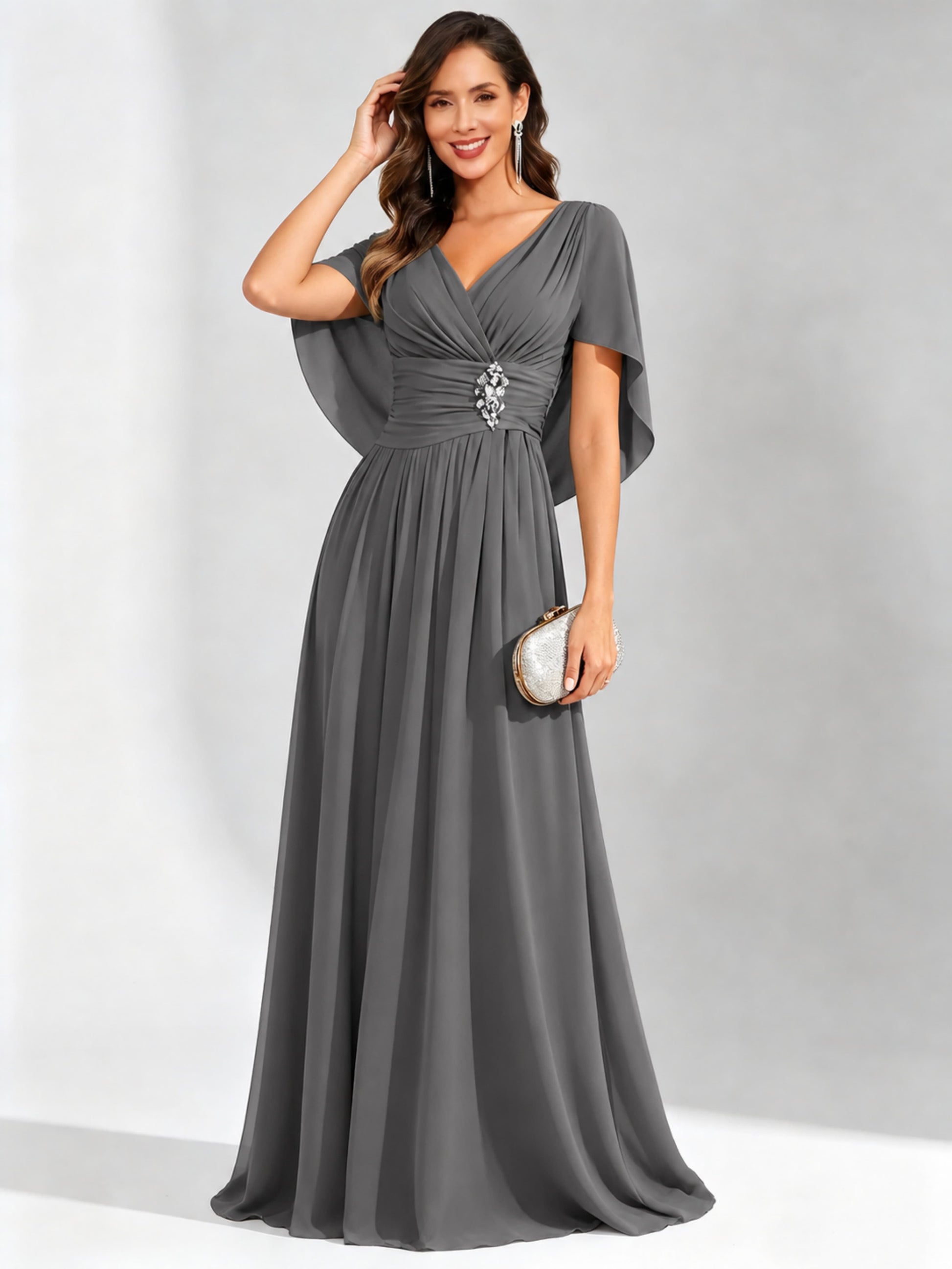 Long Chiffon Dressy Mother of The Bride Dresses with Cape