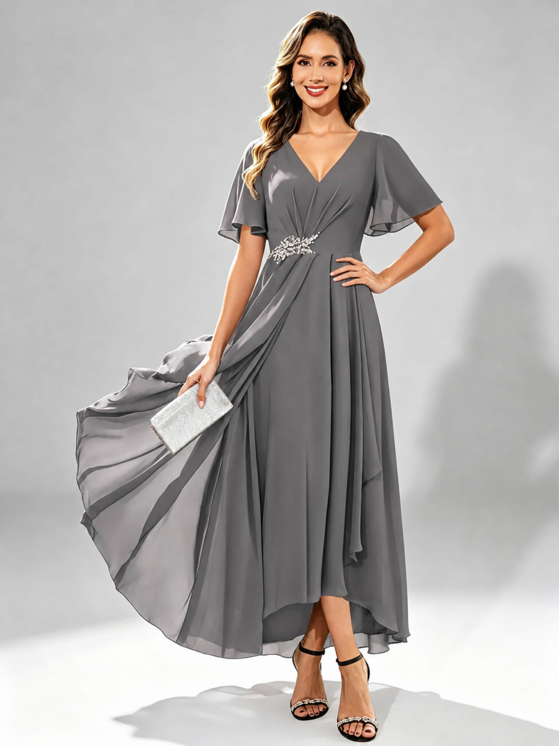 Chiffon High Low Tiered Mother of The Bride Dresses for Wedding