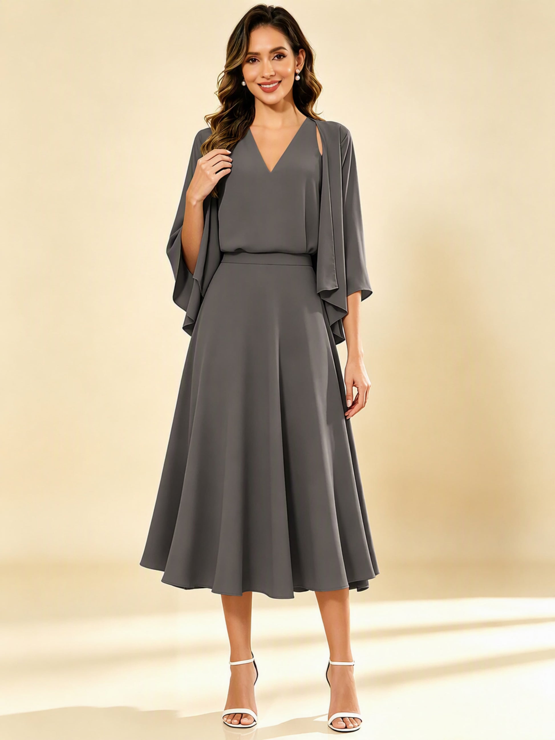 A-Line Chiffon 3 Pieces Dressy Mother of The Bride Dresses
