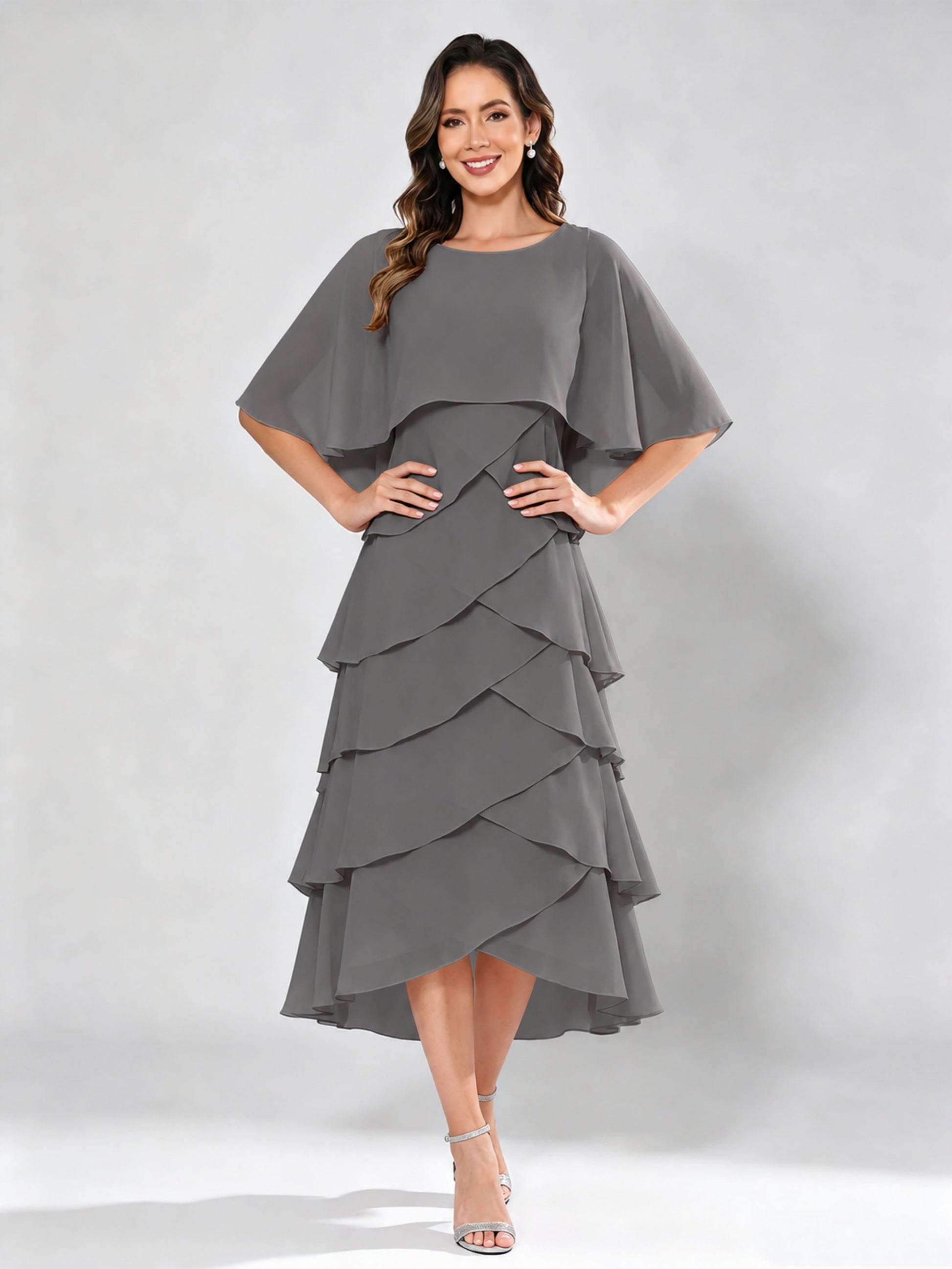 Chiffon Tiered Mother of The Bride Dress for Women Wedding