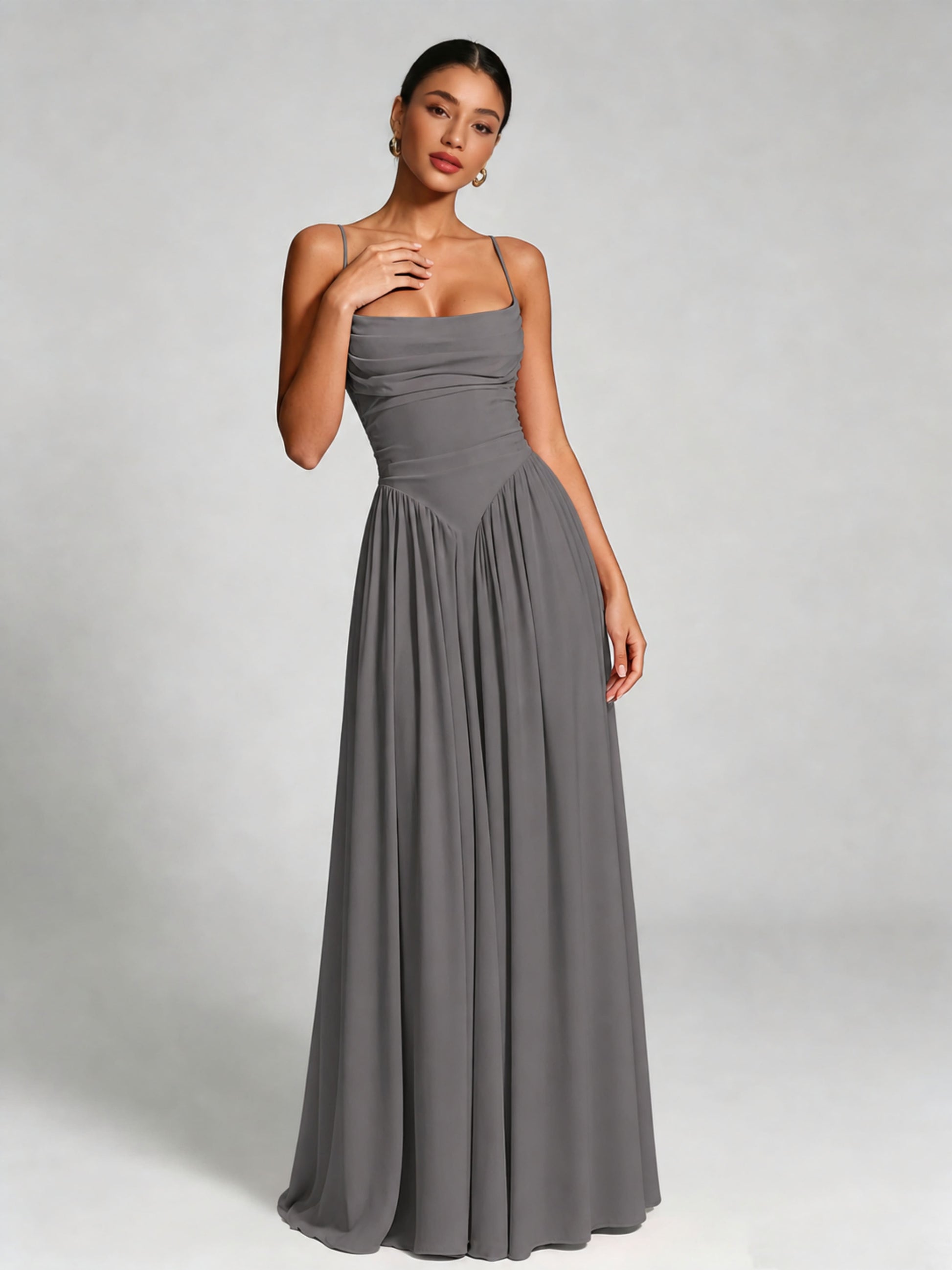 Spaghetti Straps Bridesmaid Dresses Chiffon Backless Wedding Guest Gown