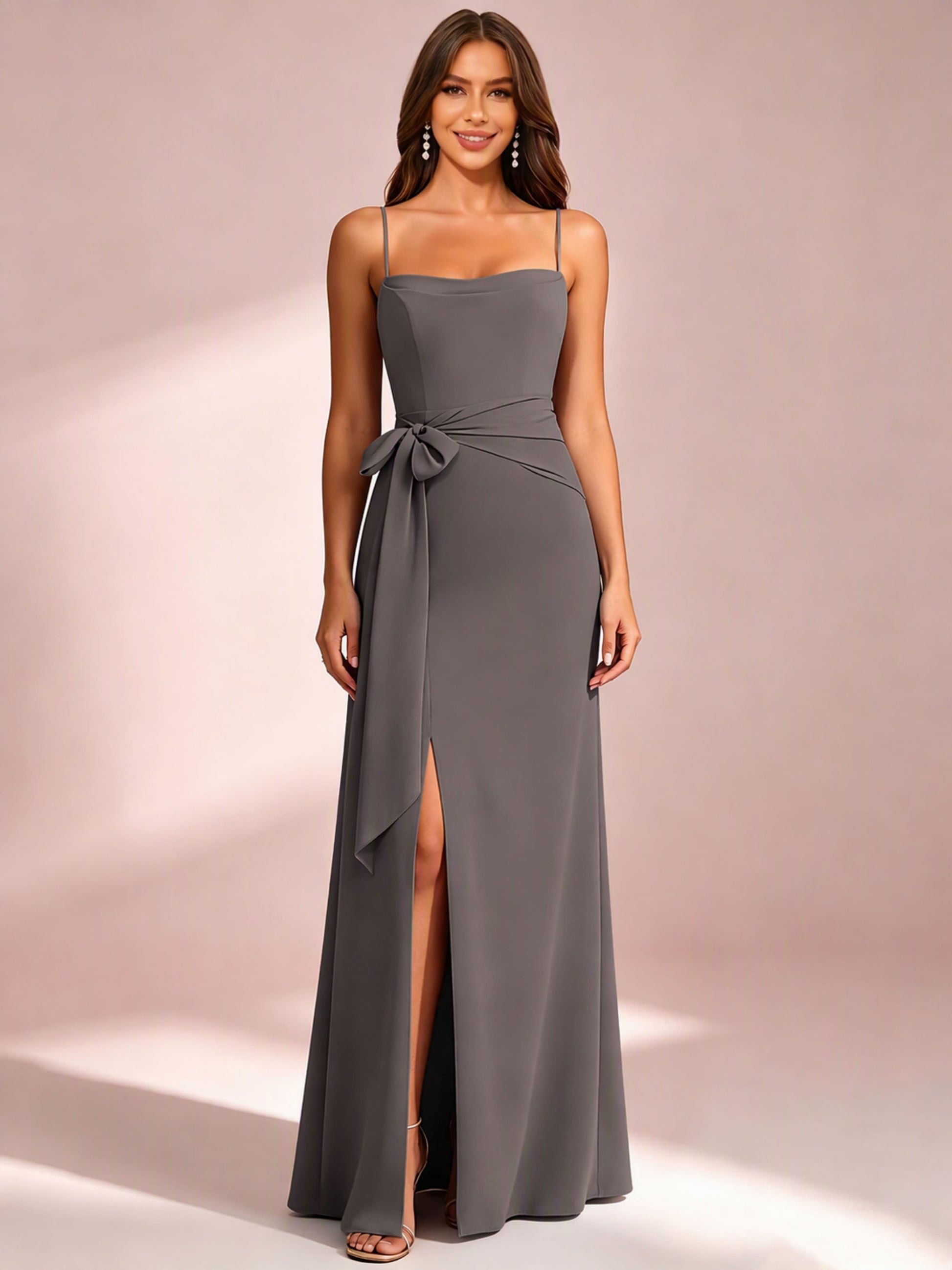 Spaghetti Straps Chiffon Bridesmaid Dress for Wedding with Belt