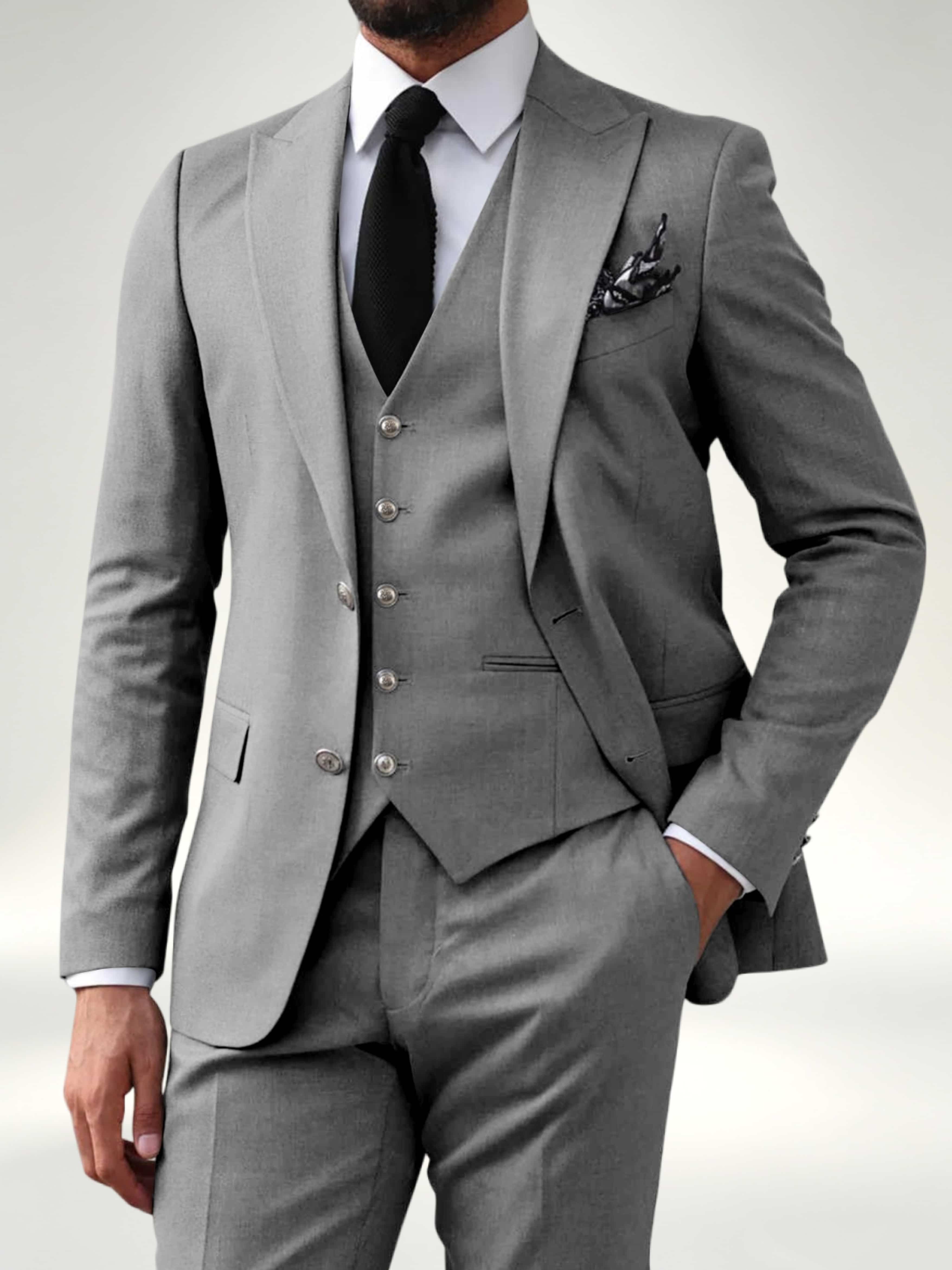 Elegant Men's 2 Button Solid 3 Pieces Formal Wedding Suits