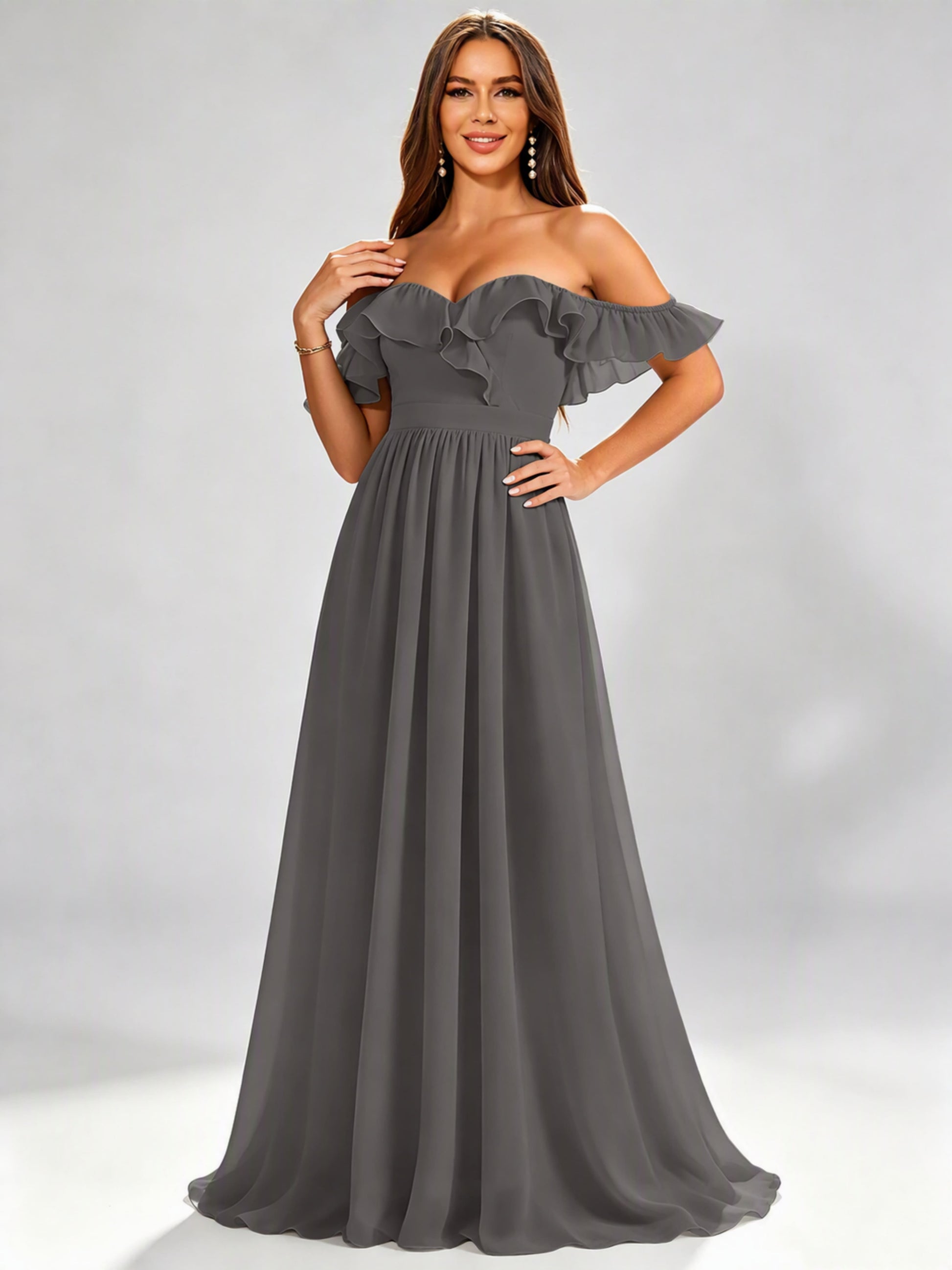 Off The Shoulder Ruffle Bridesmaid Dress Formal Evening Dresses