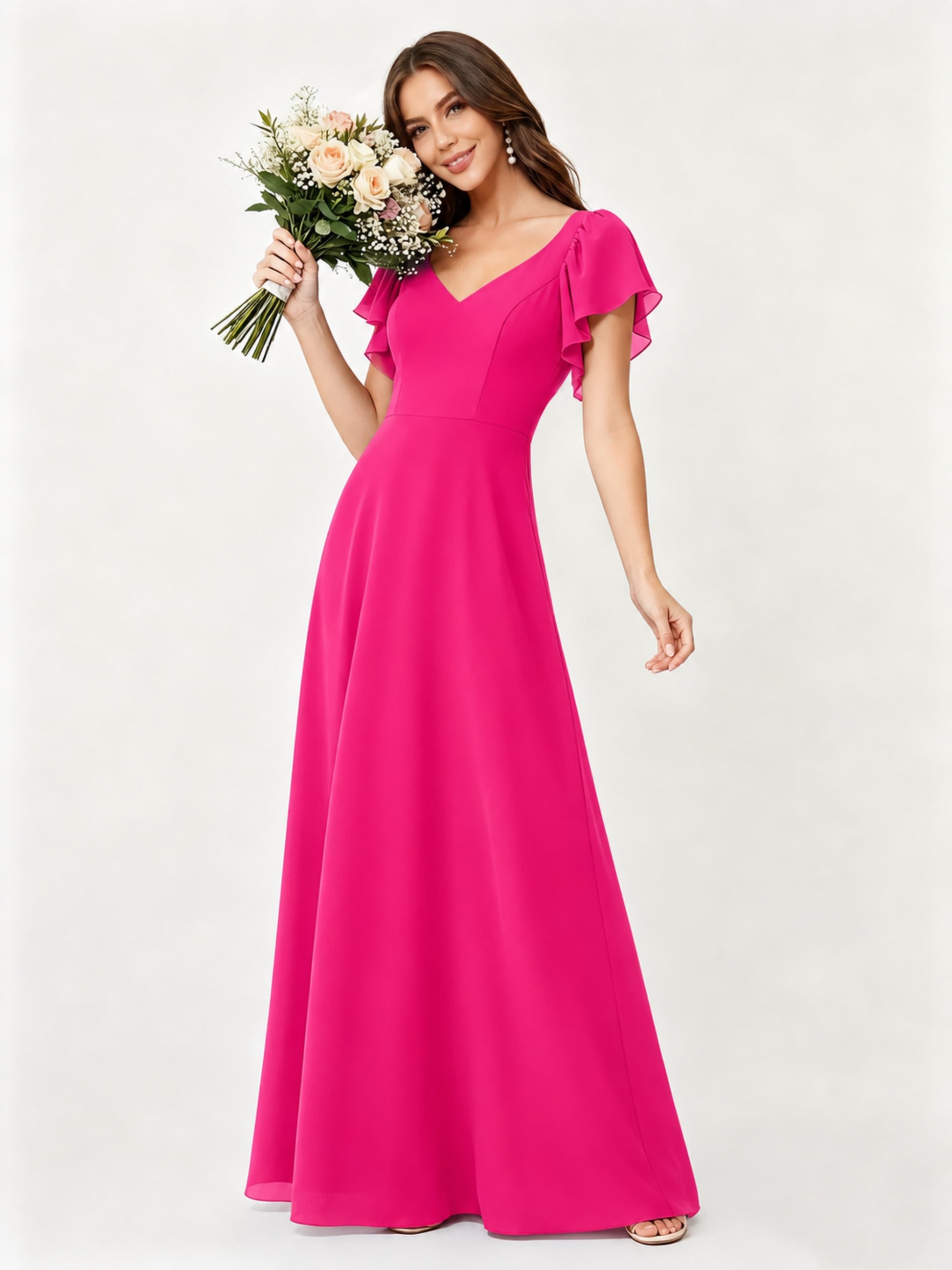 Ruffle Sleeve Chiffon Bridesmaid Dresses for Women Wedding