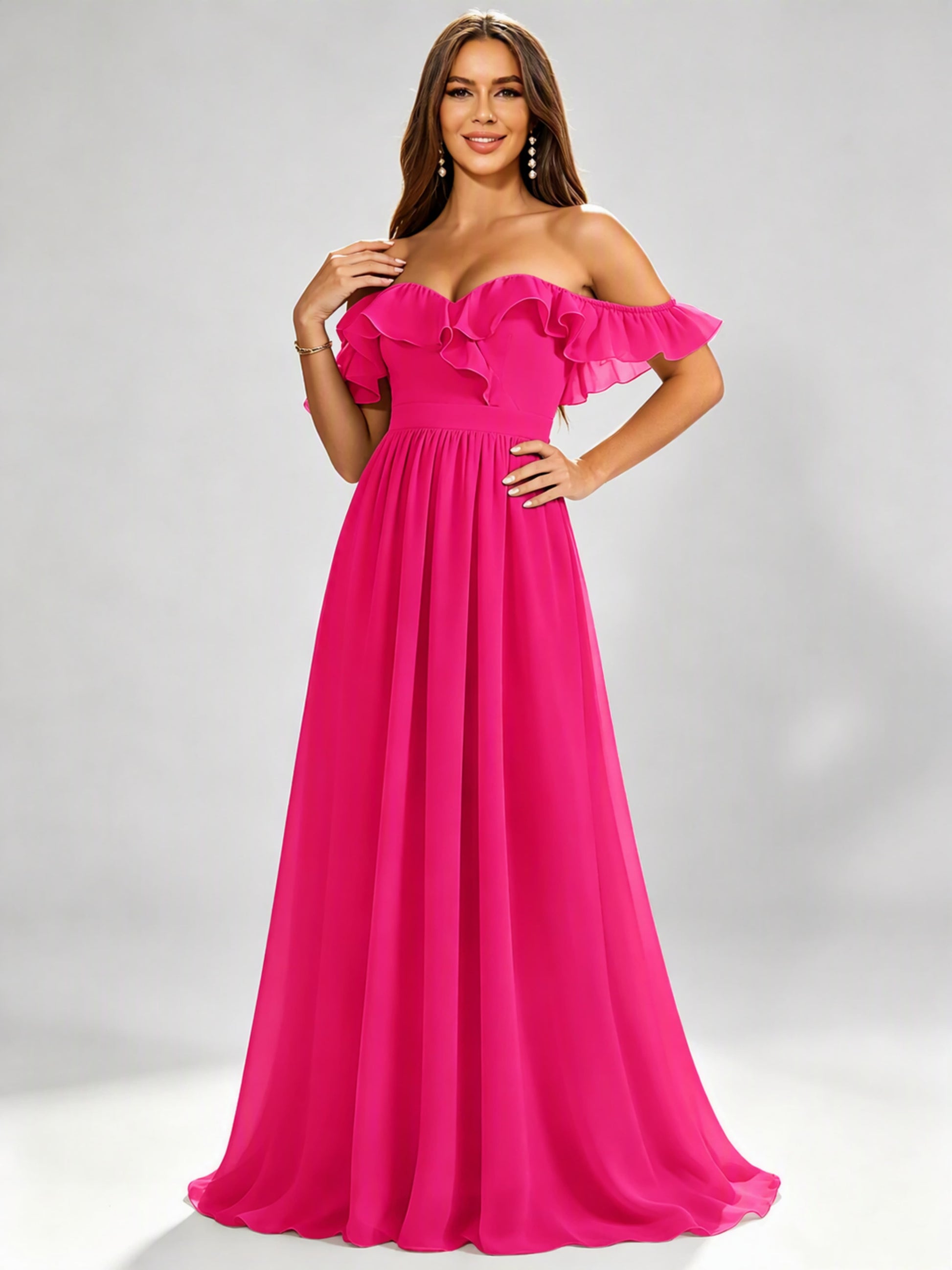 Off The Shoulder Ruffle Bridesmaid Dress Formal Evening Dresses
