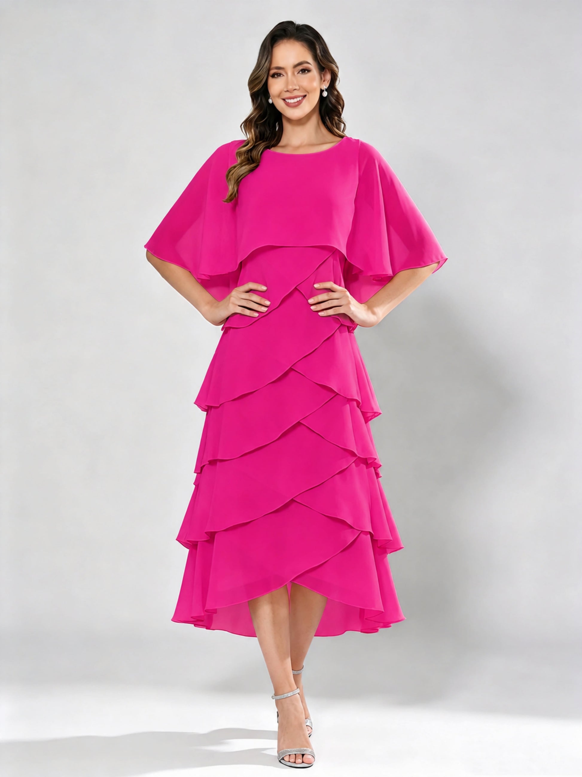 Chiffon Tiered Mother of The Bride Dress for Women Wedding