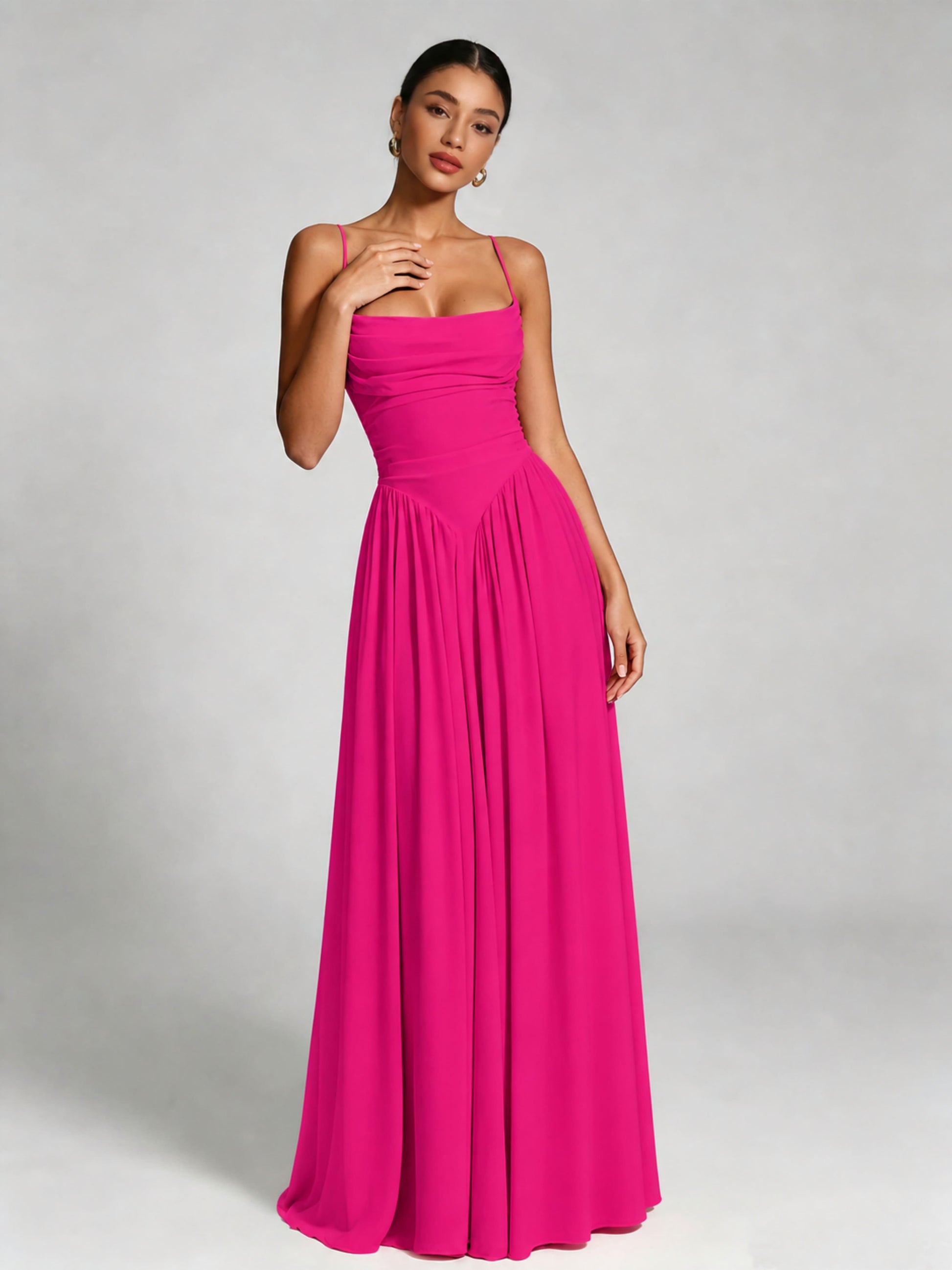 Spaghetti Straps Bridesmaid Dresses Chiffon Backless Wedding Guest Gown