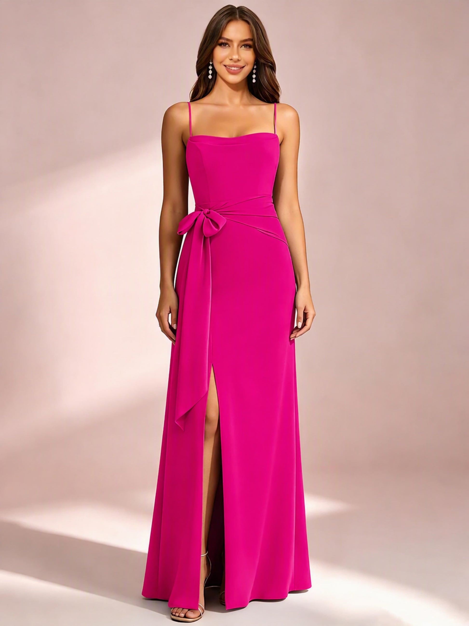 Spaghetti Straps Chiffon Bridesmaid Dress for Wedding with Belt