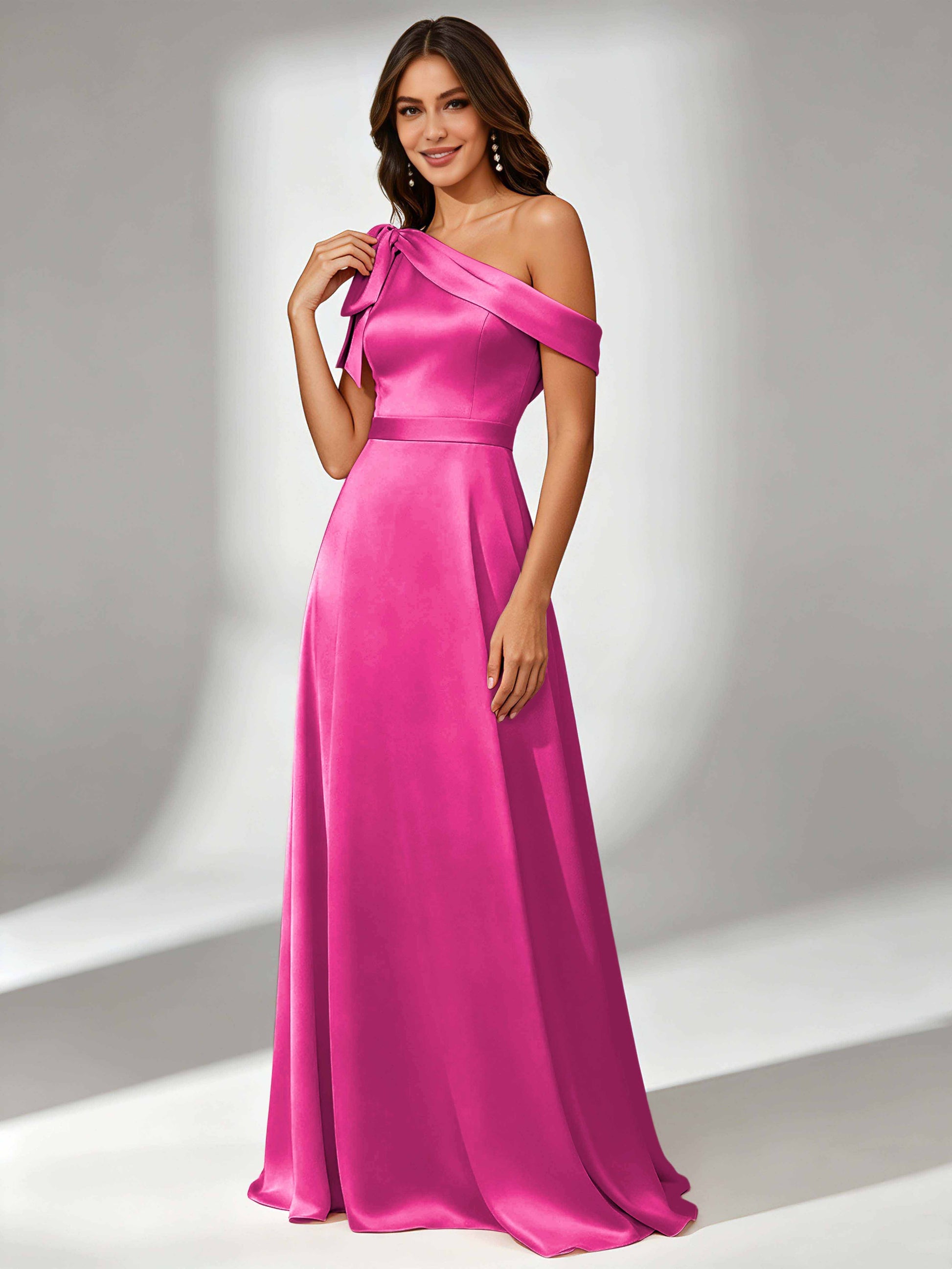 Satin One Shoulder Floor Length Bridesmaid Dresses