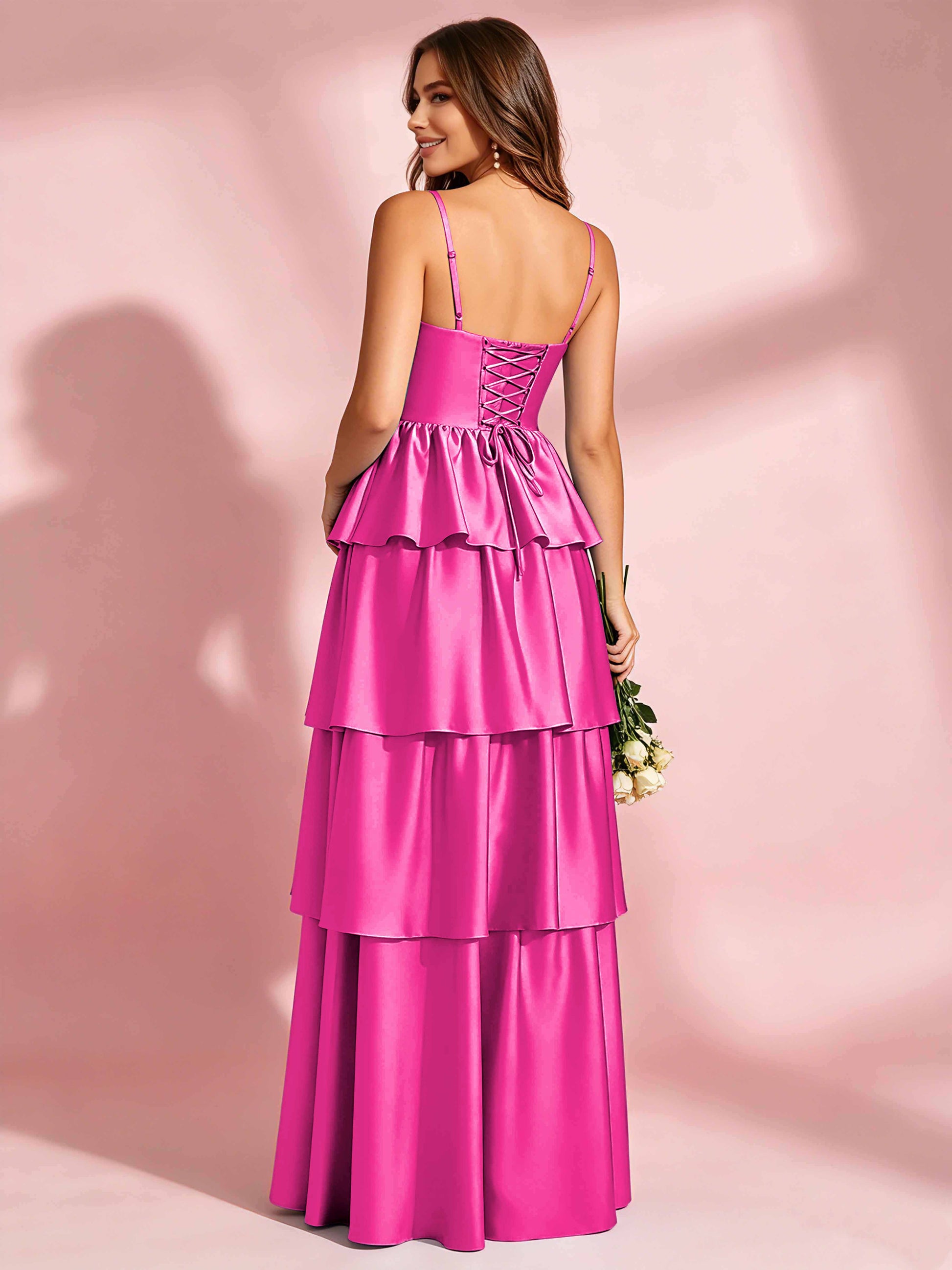 Satin Tiered Corset Bridesmaid Dresses Formal Evening Gown