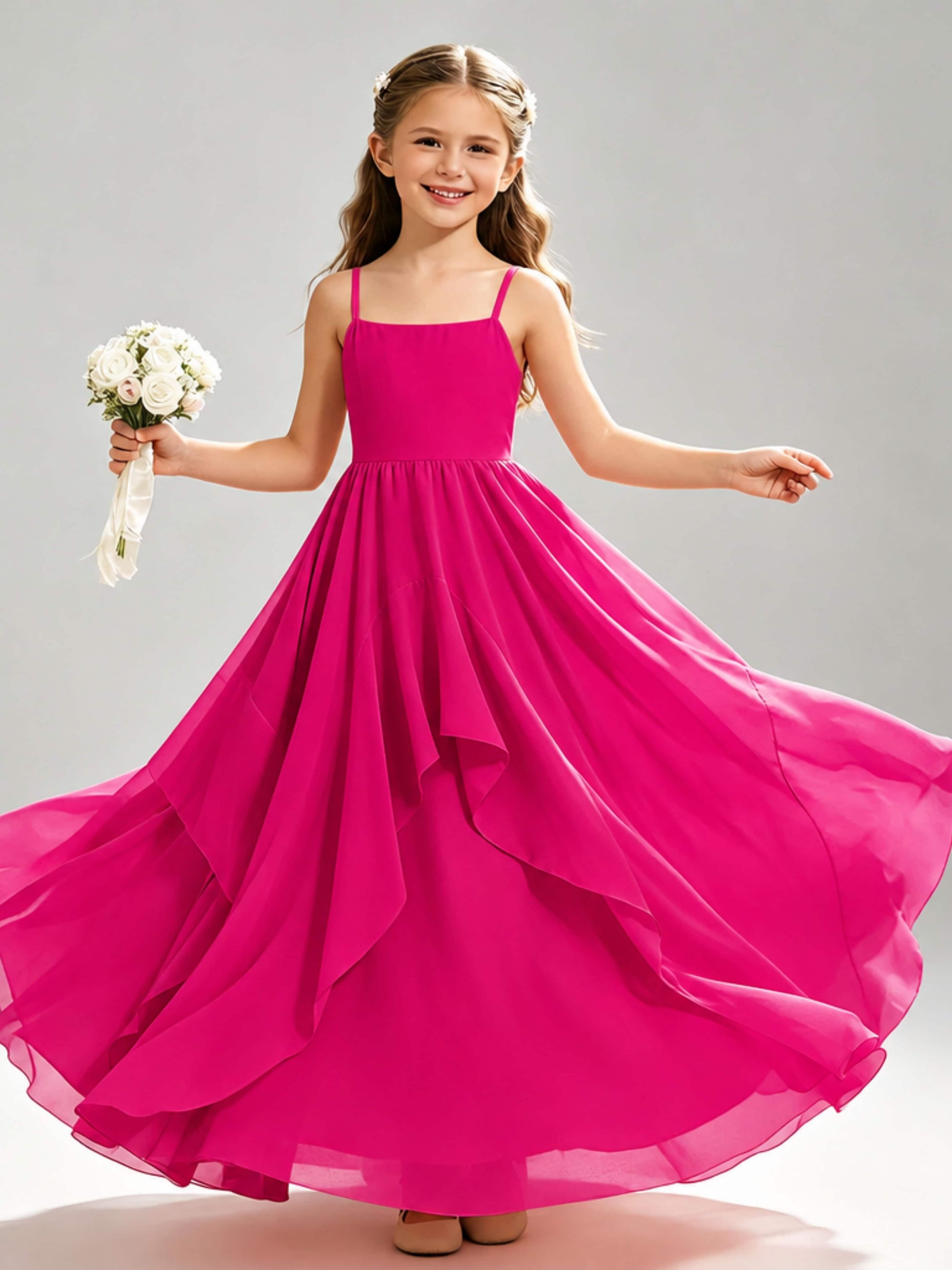 A-Line Spaghetti Straps Ruffle Junior Bridesmaid Dresses