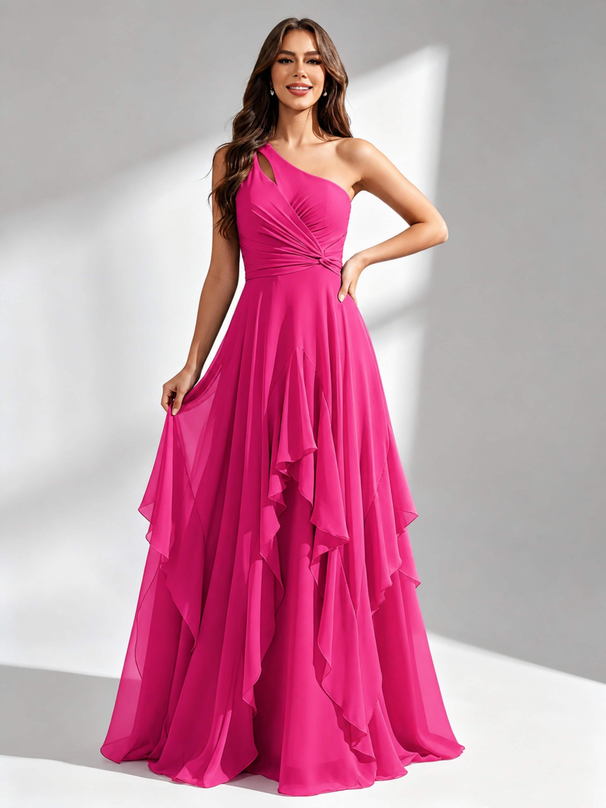 One Shoulder Ruffle Bridesmaid Dresses Formal Evening Gown