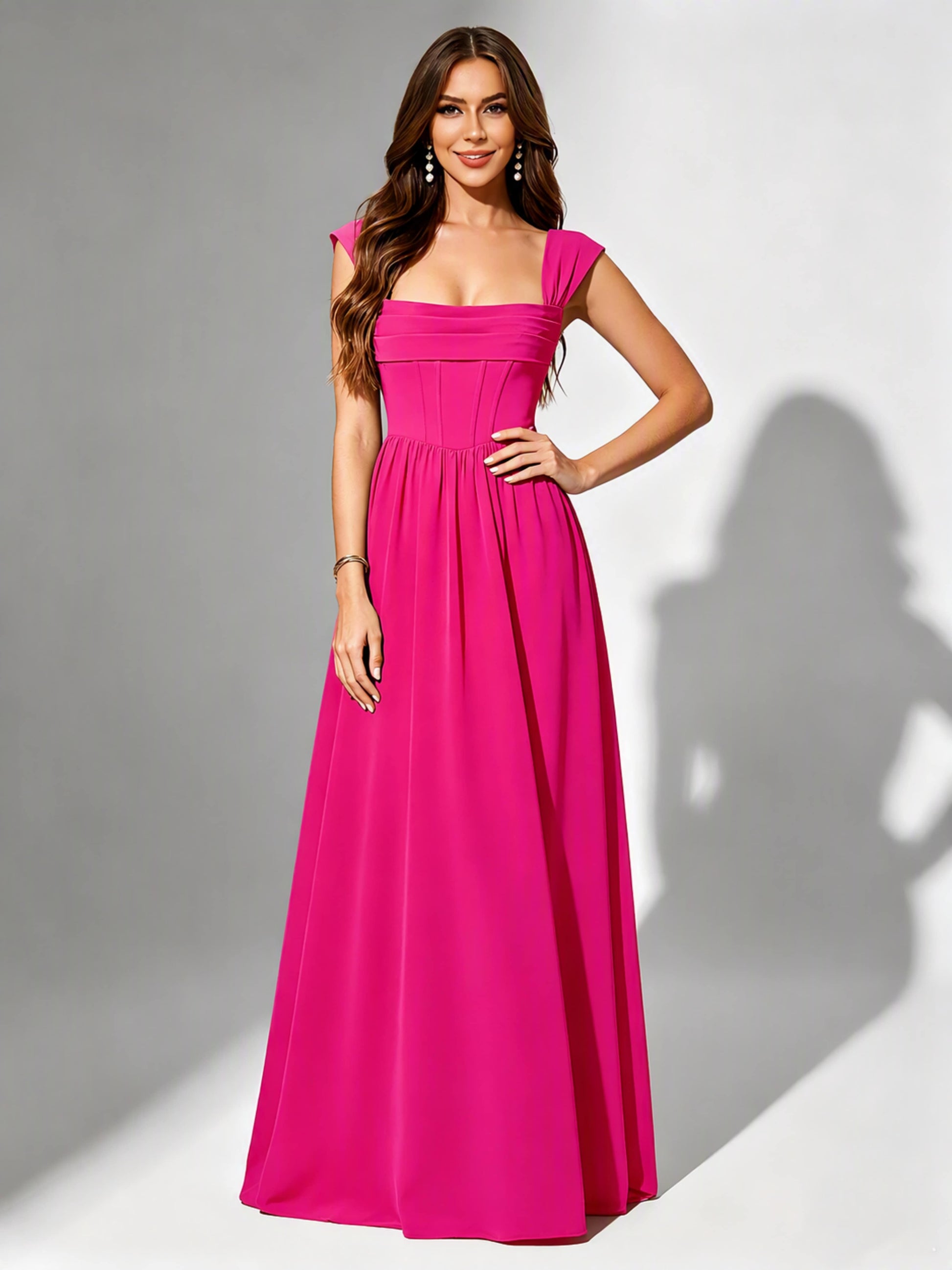 Square Neck Chiffon Bridesmaid Dress Corset Formal Gown