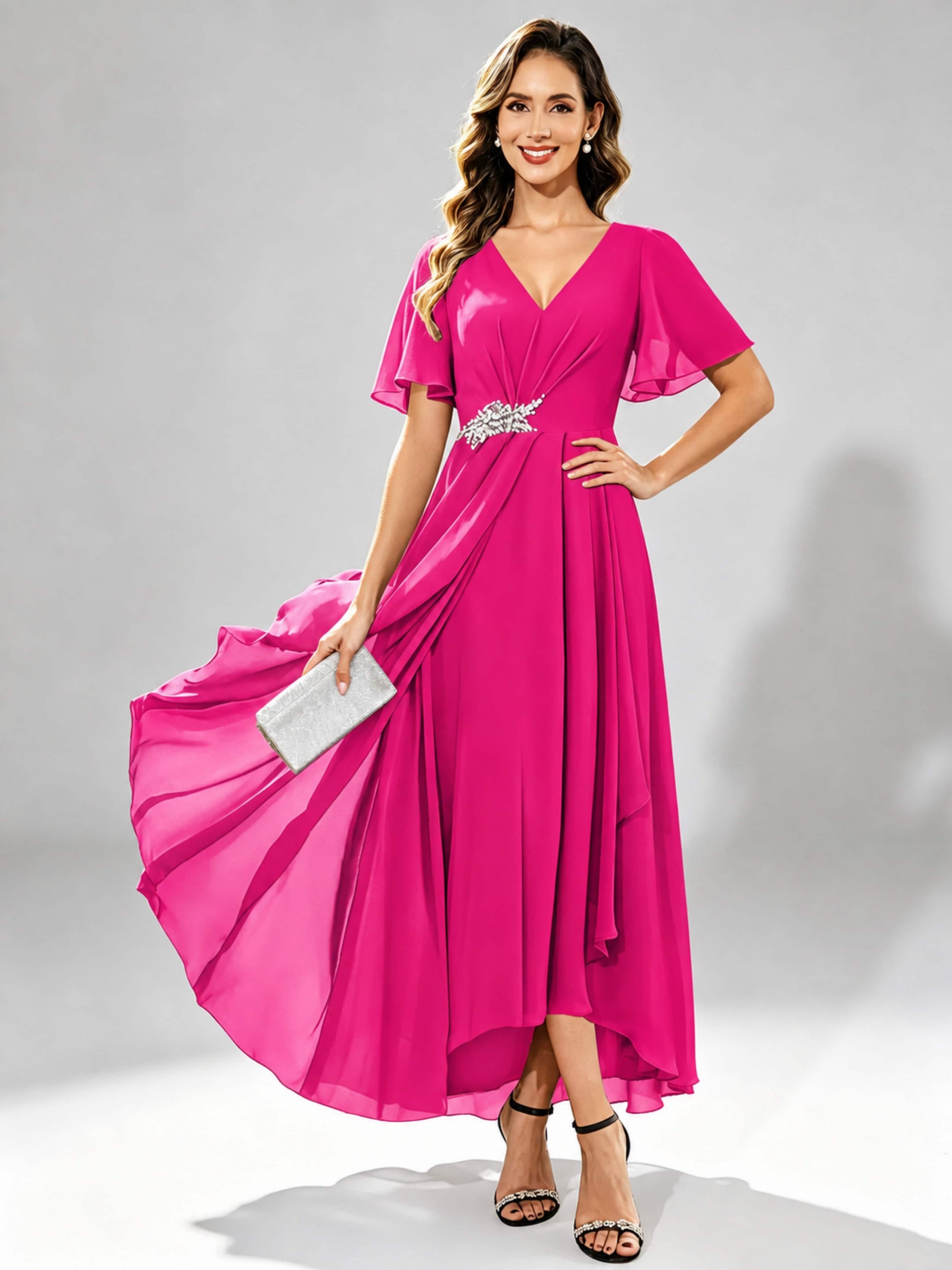 Chiffon High Low Tiered Mother of The Bride Dresses for Wedding