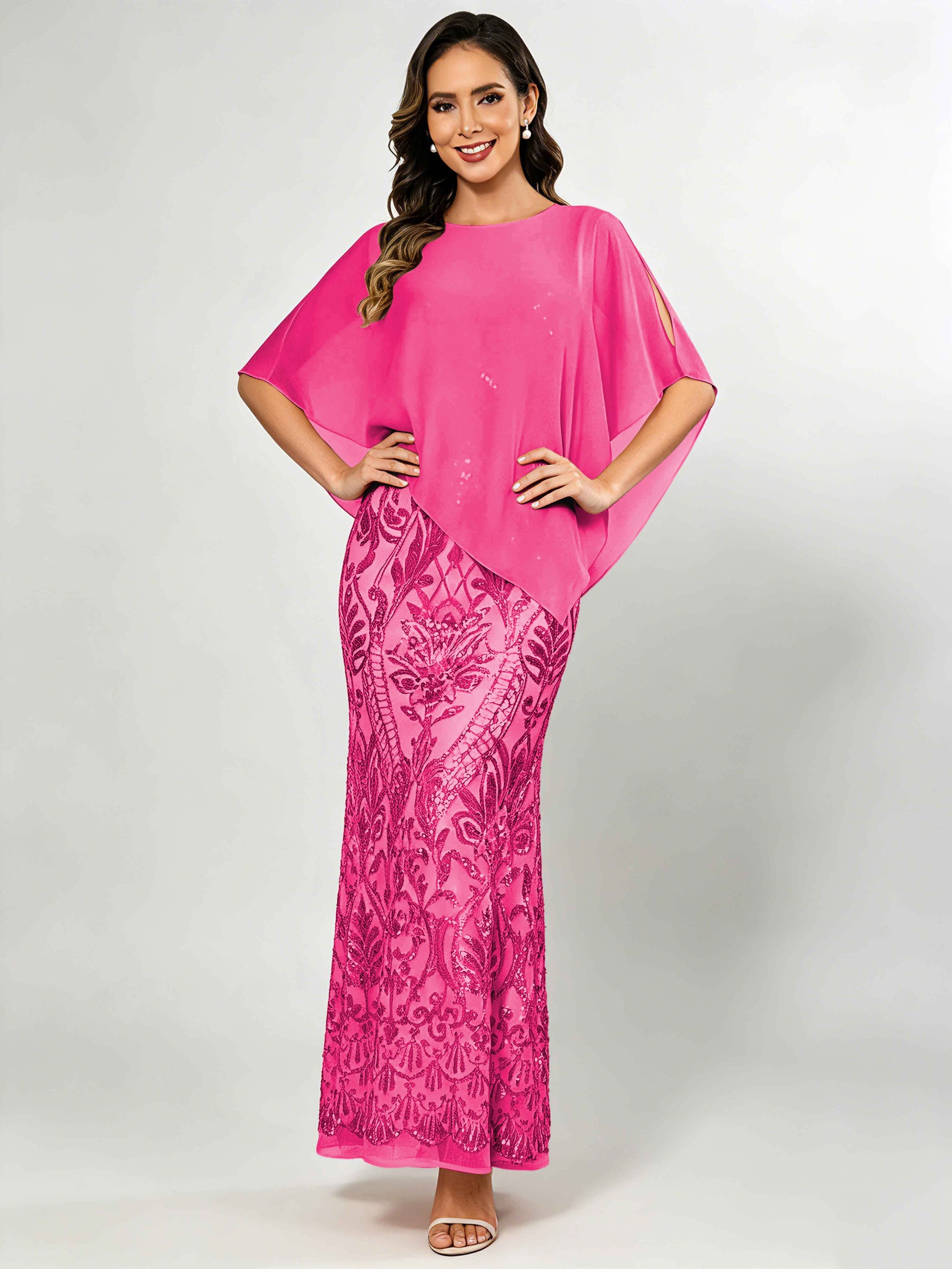 Mermaid Sequin Mother of The Bride Dress with Chiffon Cape