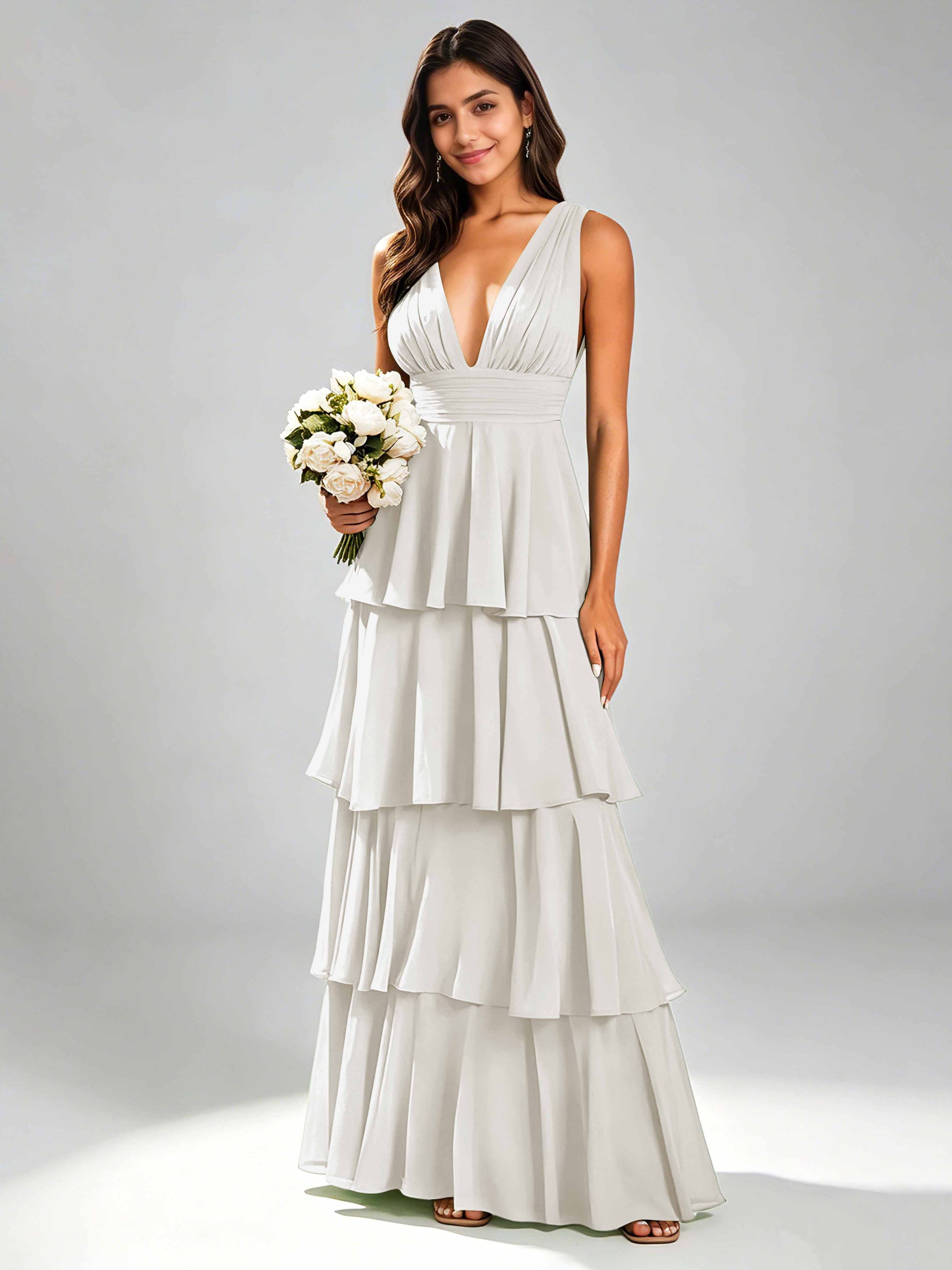 Tiered Chiffon Bridesmaid Dress for Wedding Garden Party