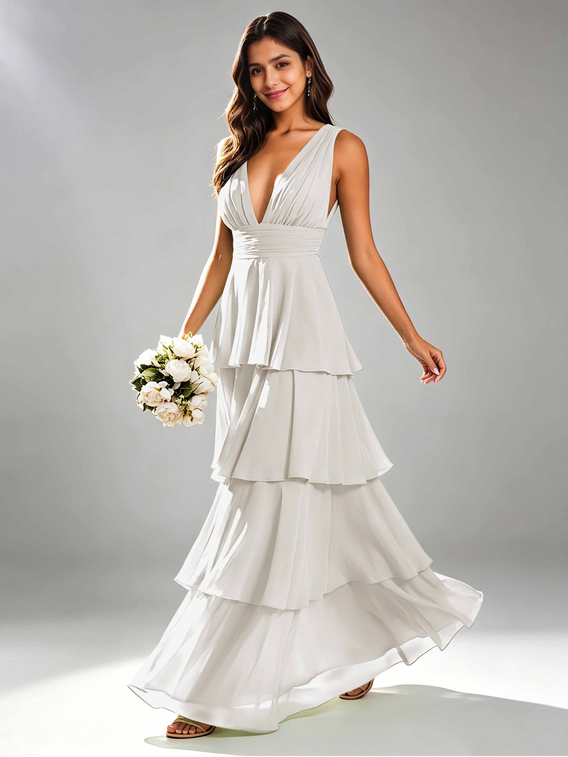 Tiered Chiffon Bridesmaid Dress for Wedding Garden Party