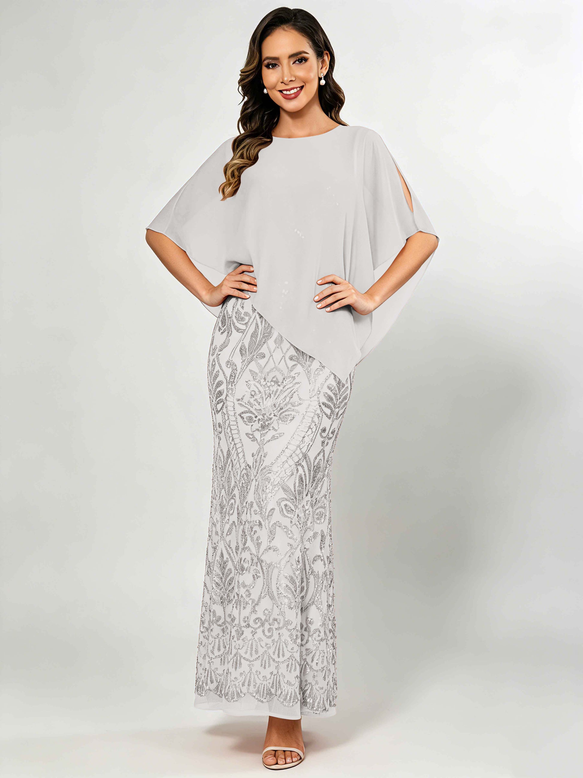 Mermaid Sequin Mother of The Bride Dress with Chiffon Cape