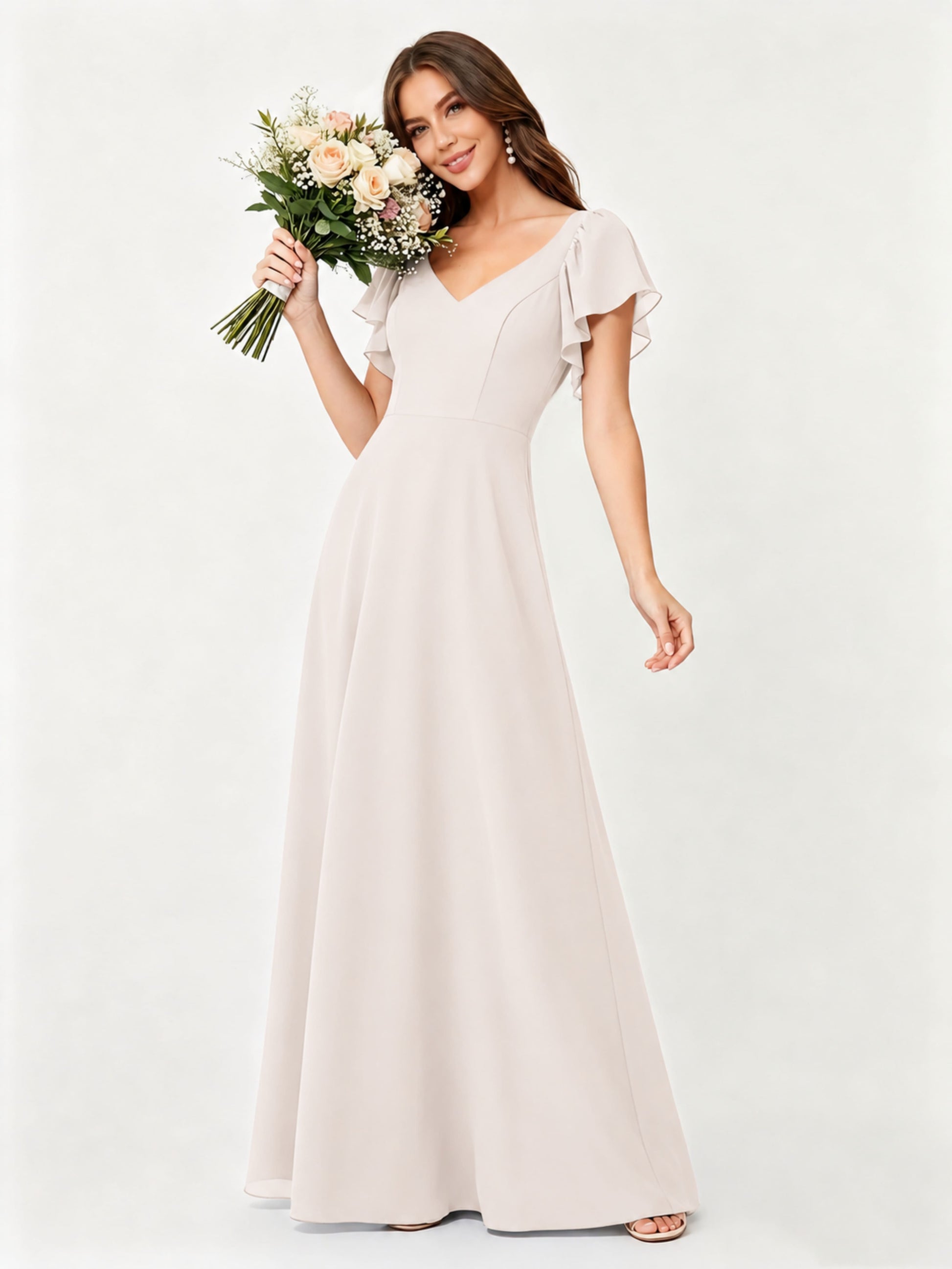 Ruffle Sleeve Chiffon Bridesmaid Dresses for Women Wedding