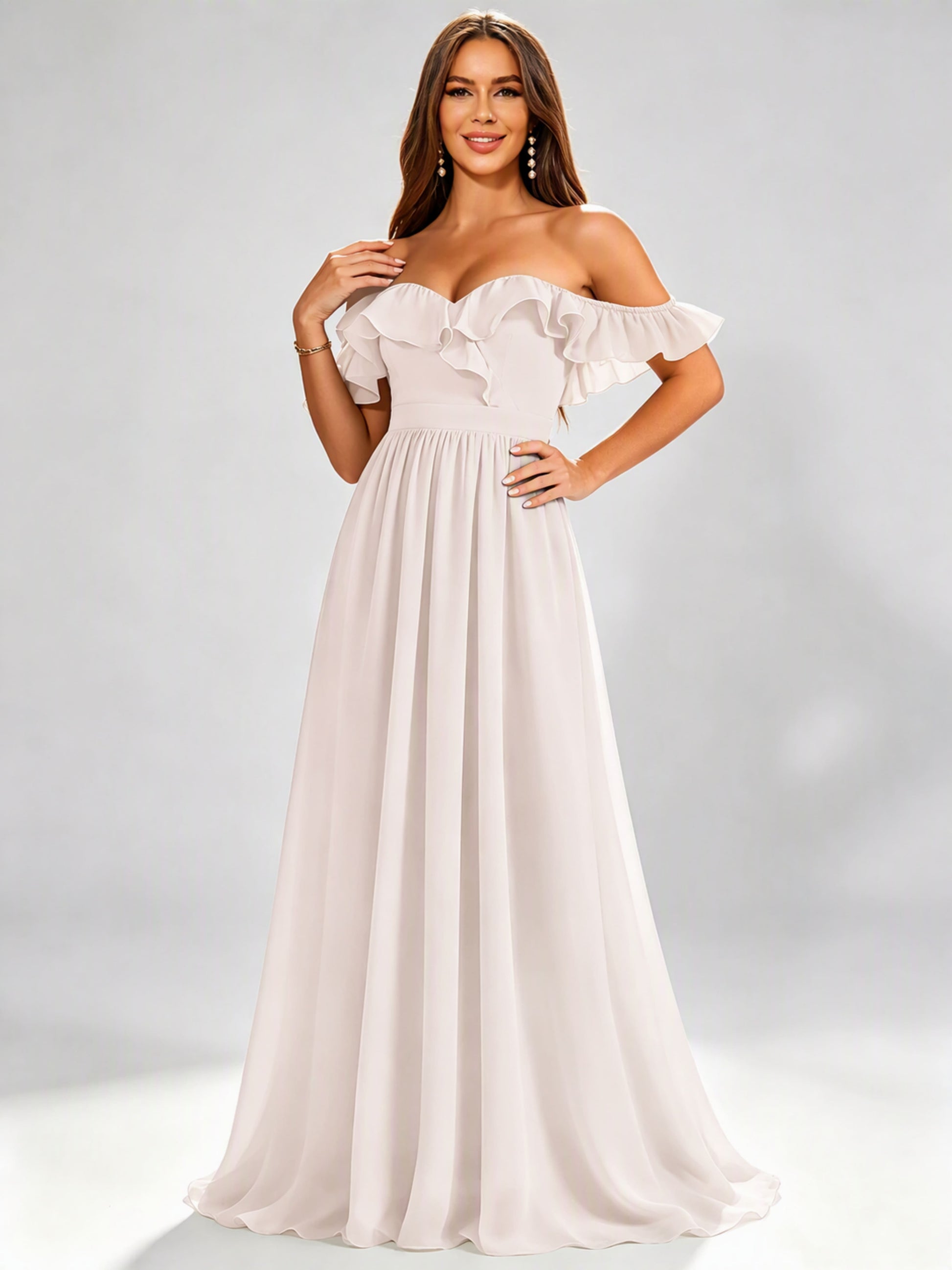 Off The Shoulder Ruffle Bridesmaid Dress Formal Evening Dresses