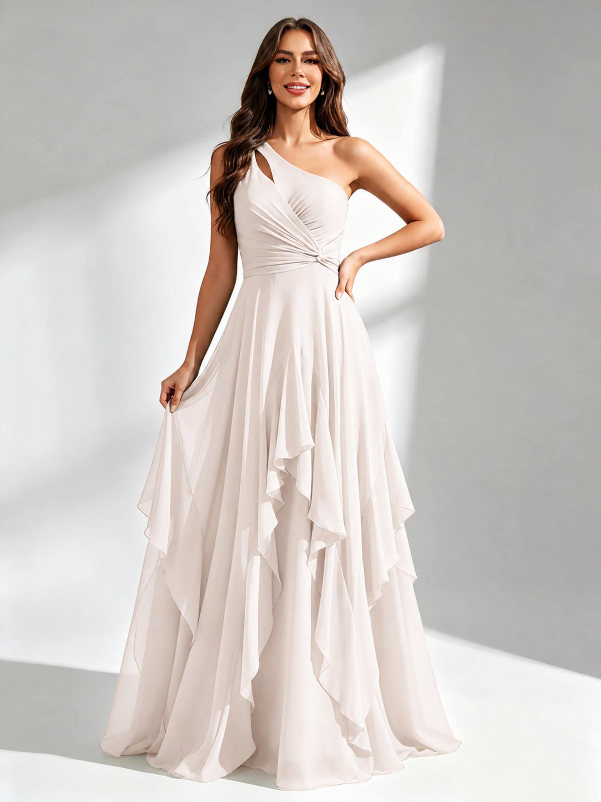 One Shoulder Ruffle Bridesmaid Dresses Formal Evening Gown