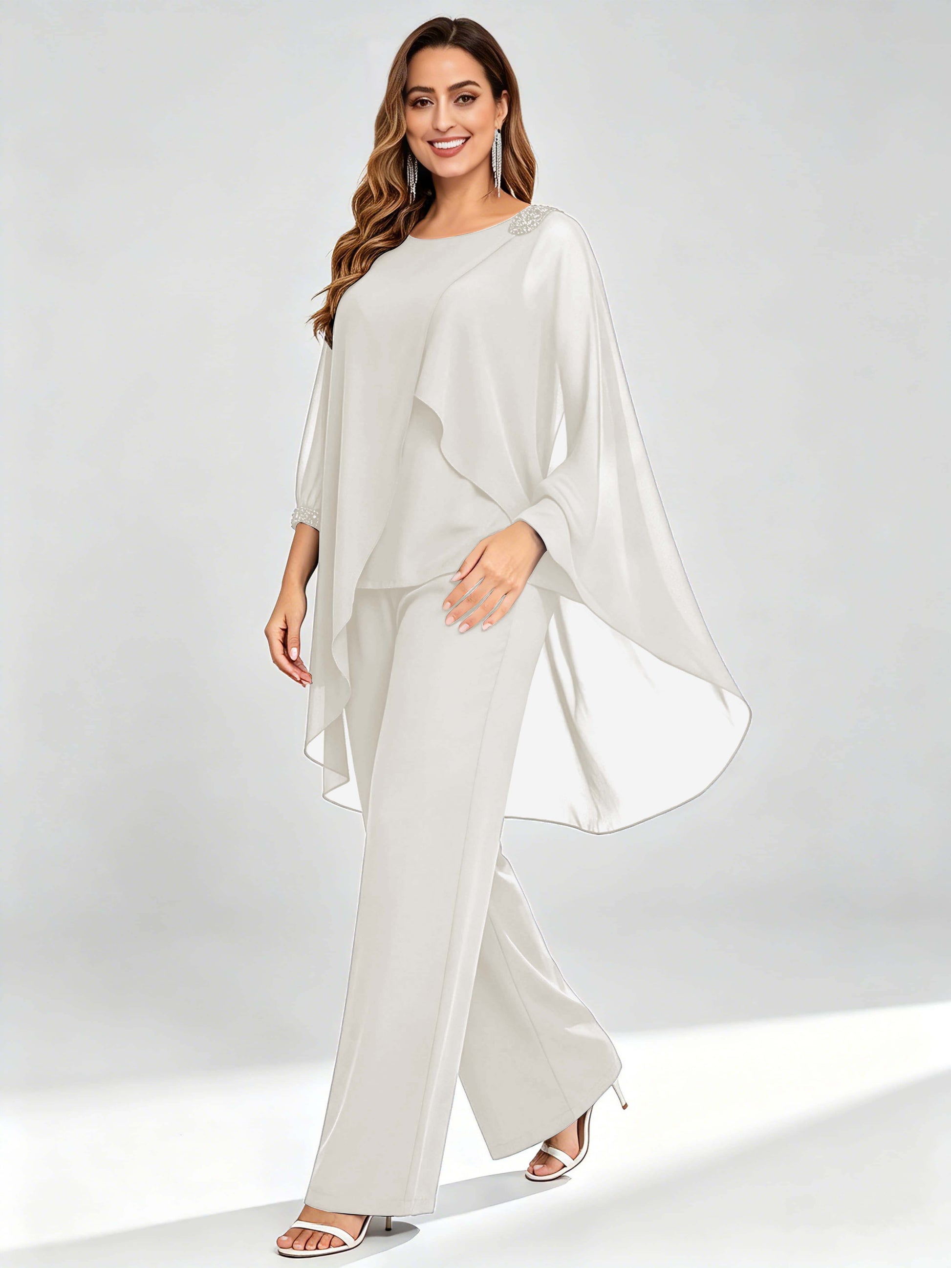 Asymmetric Chiffon 2 Pieces Mother of The Bride Pant Suits