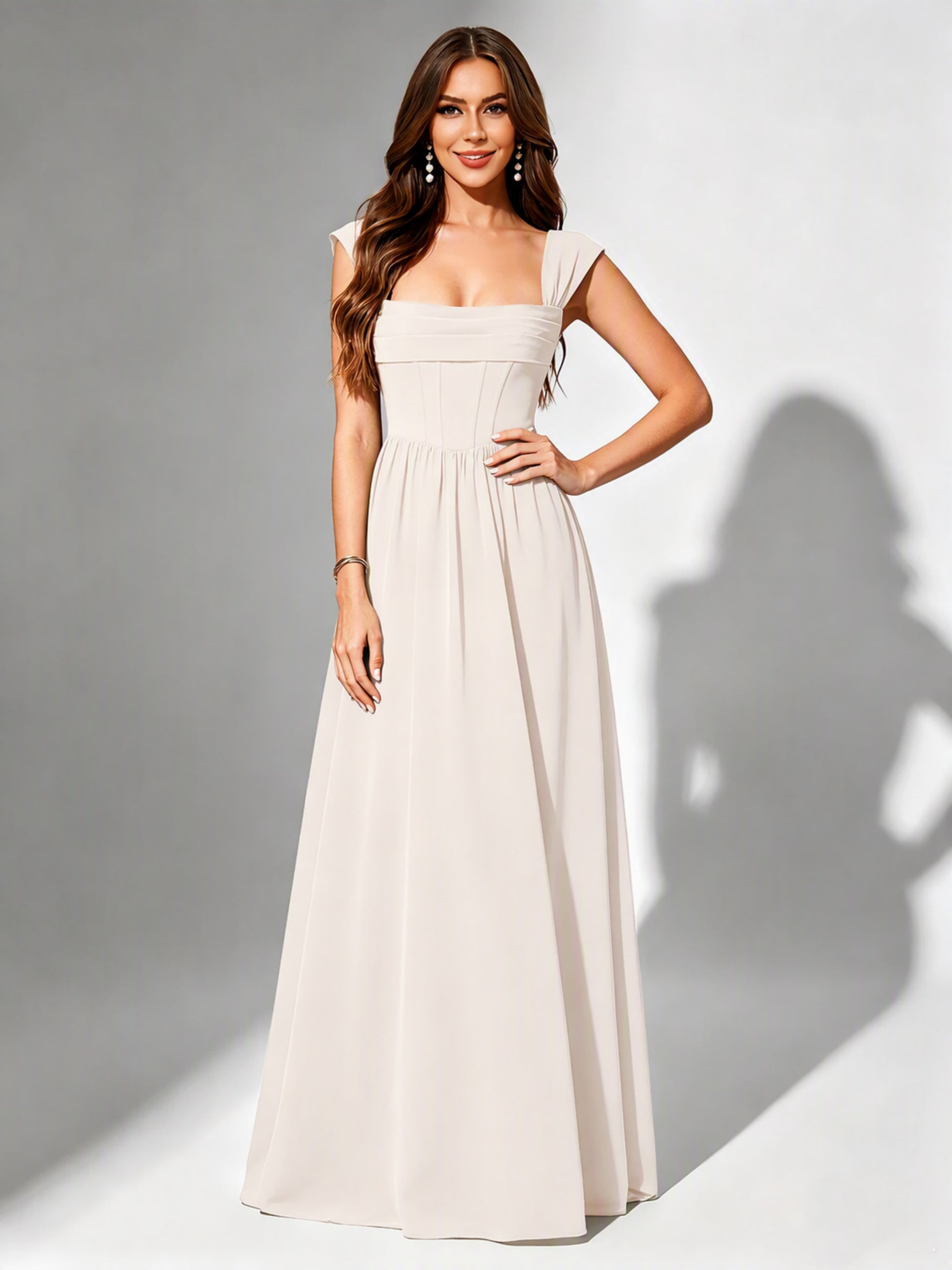 Square Neck Chiffon Bridesmaid Dress Corset Formal Gown