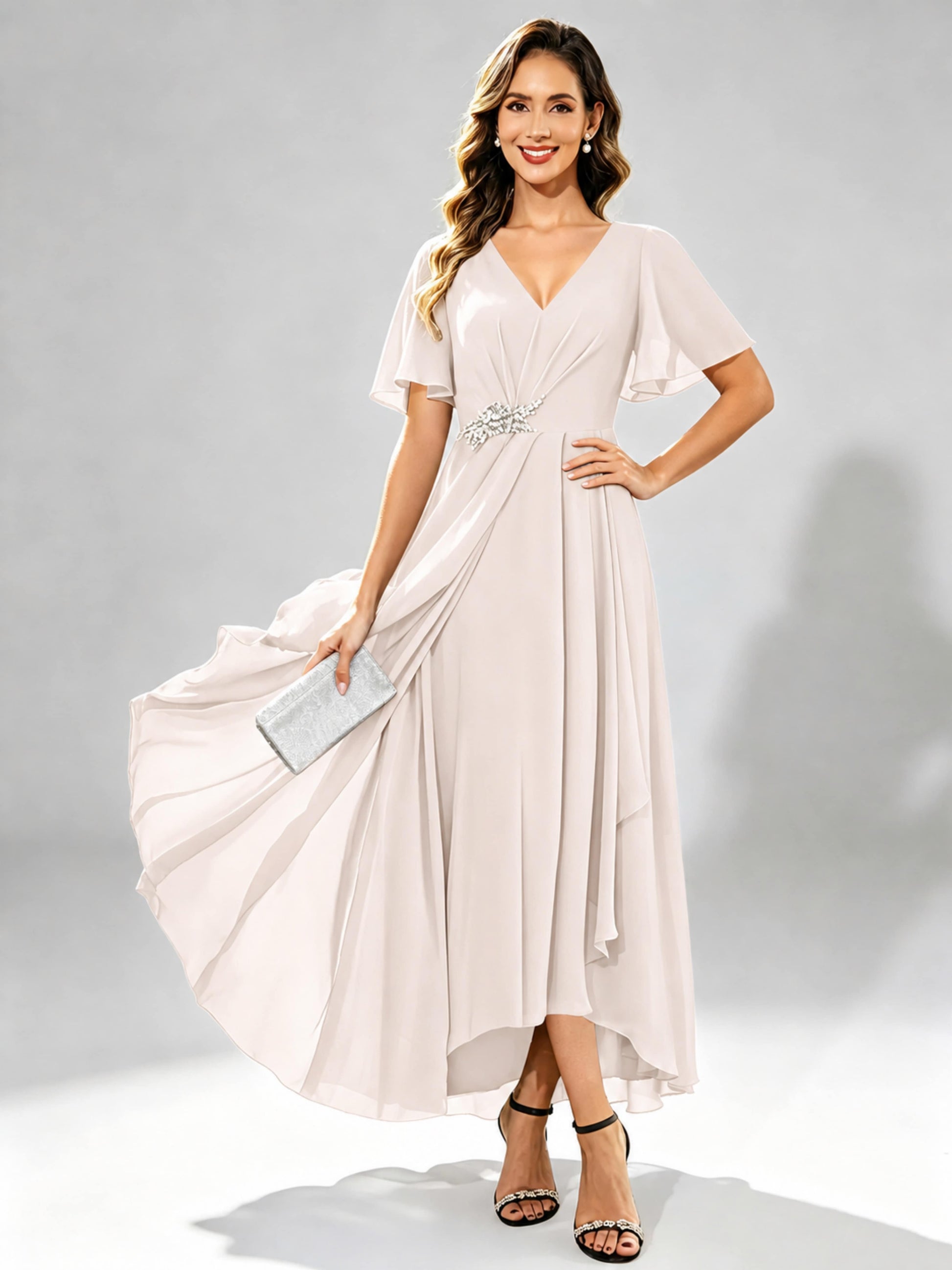 Chiffon High Low Tiered Mother of The Bride Dresses for Wedding