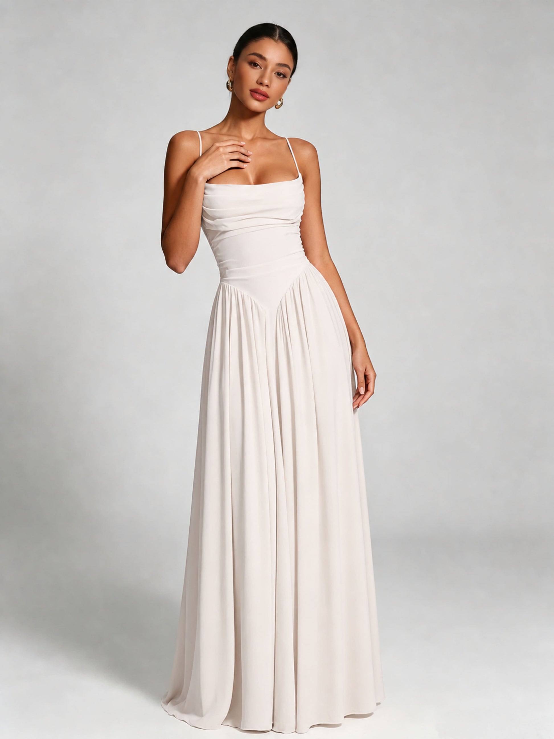 Spaghetti Straps Bridesmaid Dresses Chiffon Backless Wedding Guest Gown