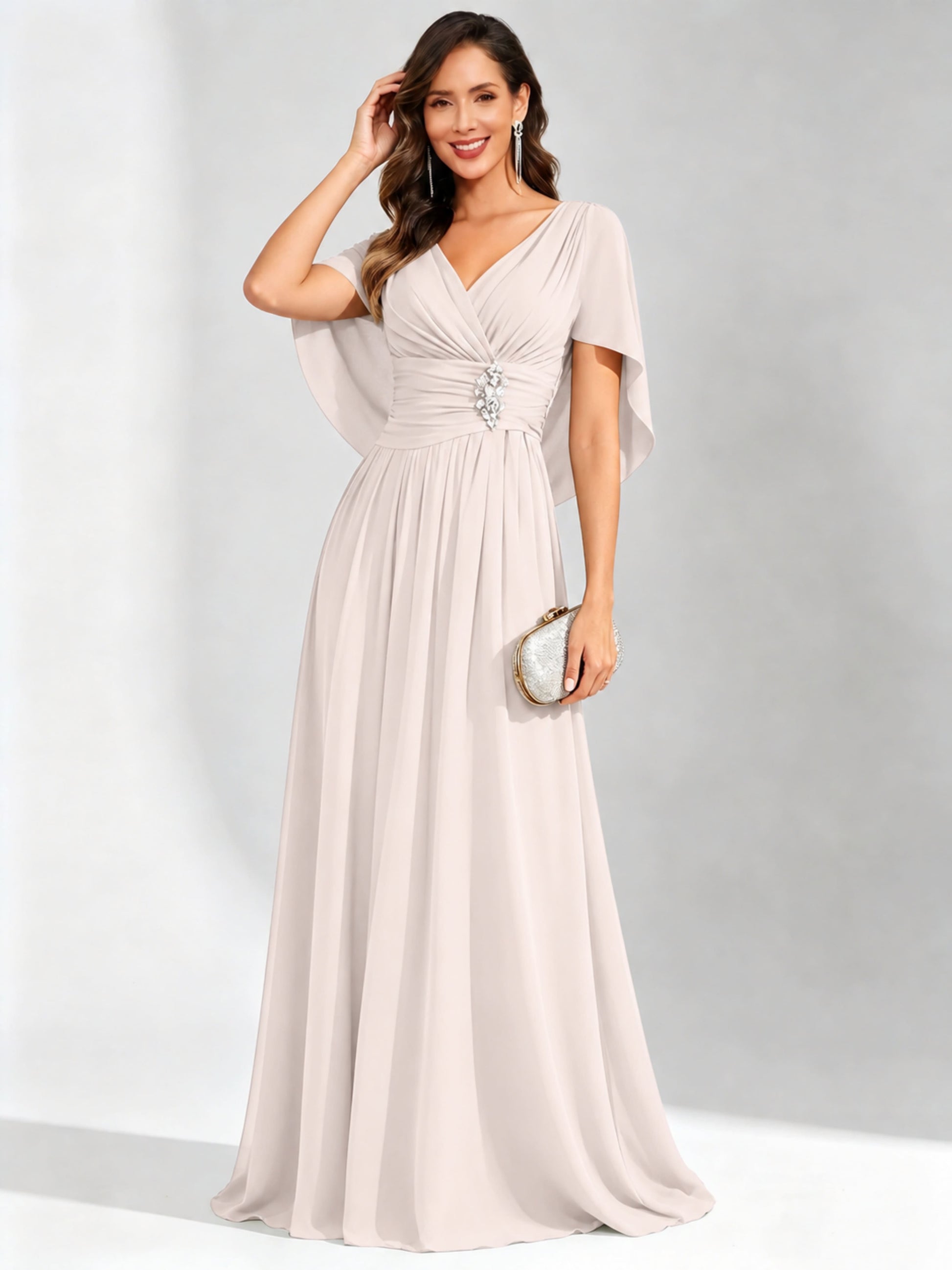 Long Chiffon Dressy Mother of The Bride Dresses with Cape