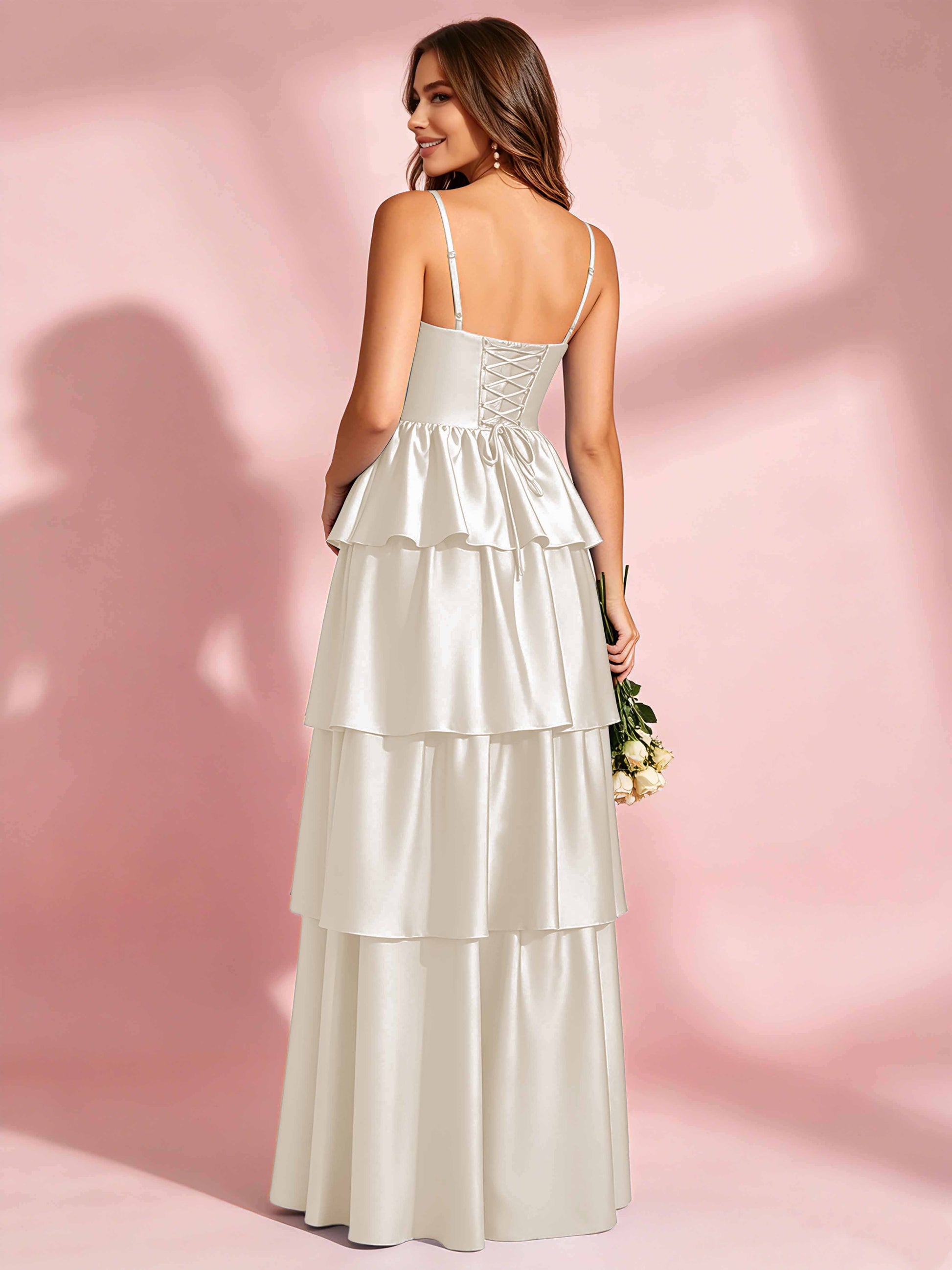 Satin Tiered Corset Bridesmaid Dresses Formal Evening Gown