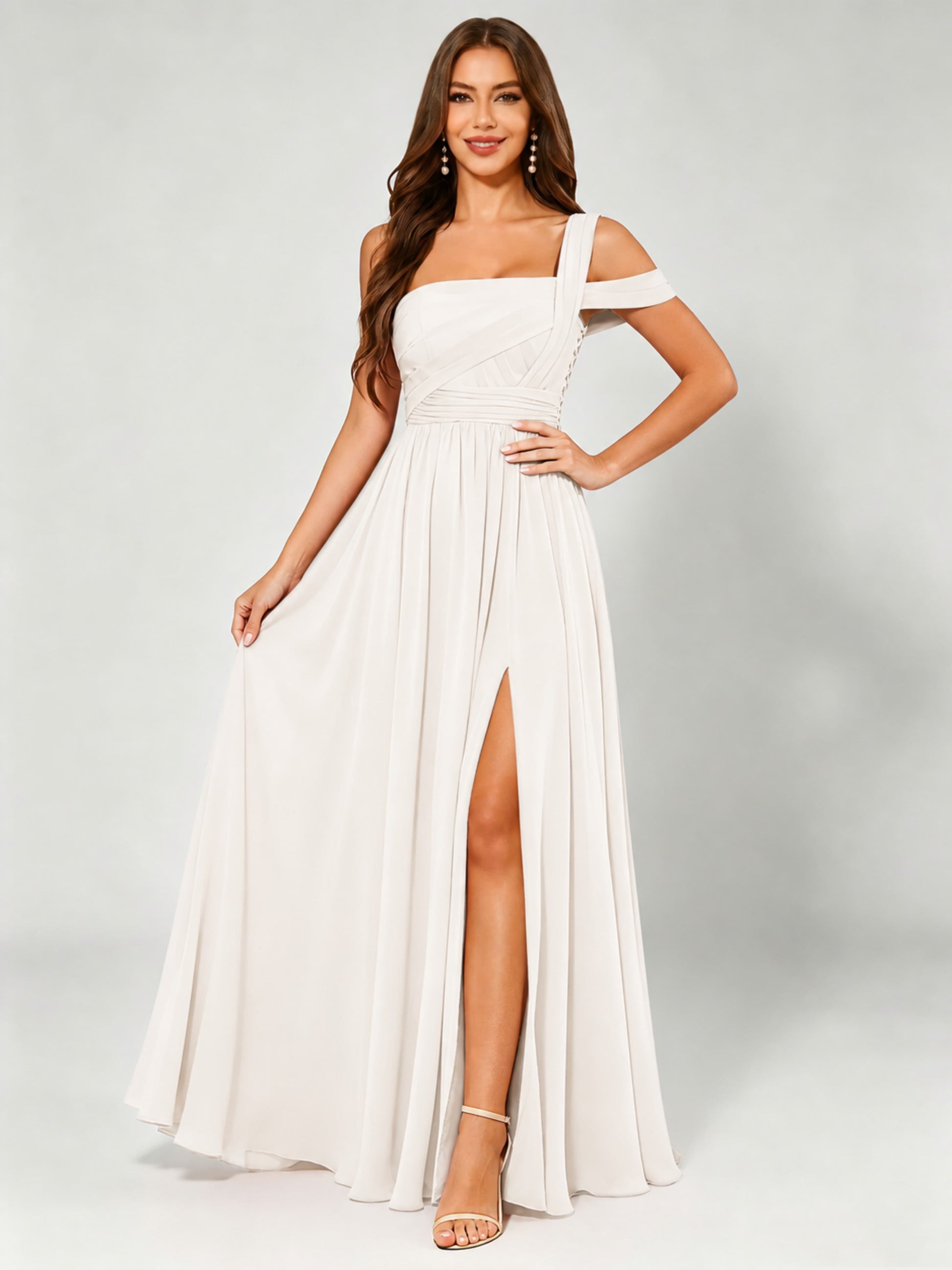 One Shoulder Chiffon Pleated Bridesmaid Dresses for Wedding