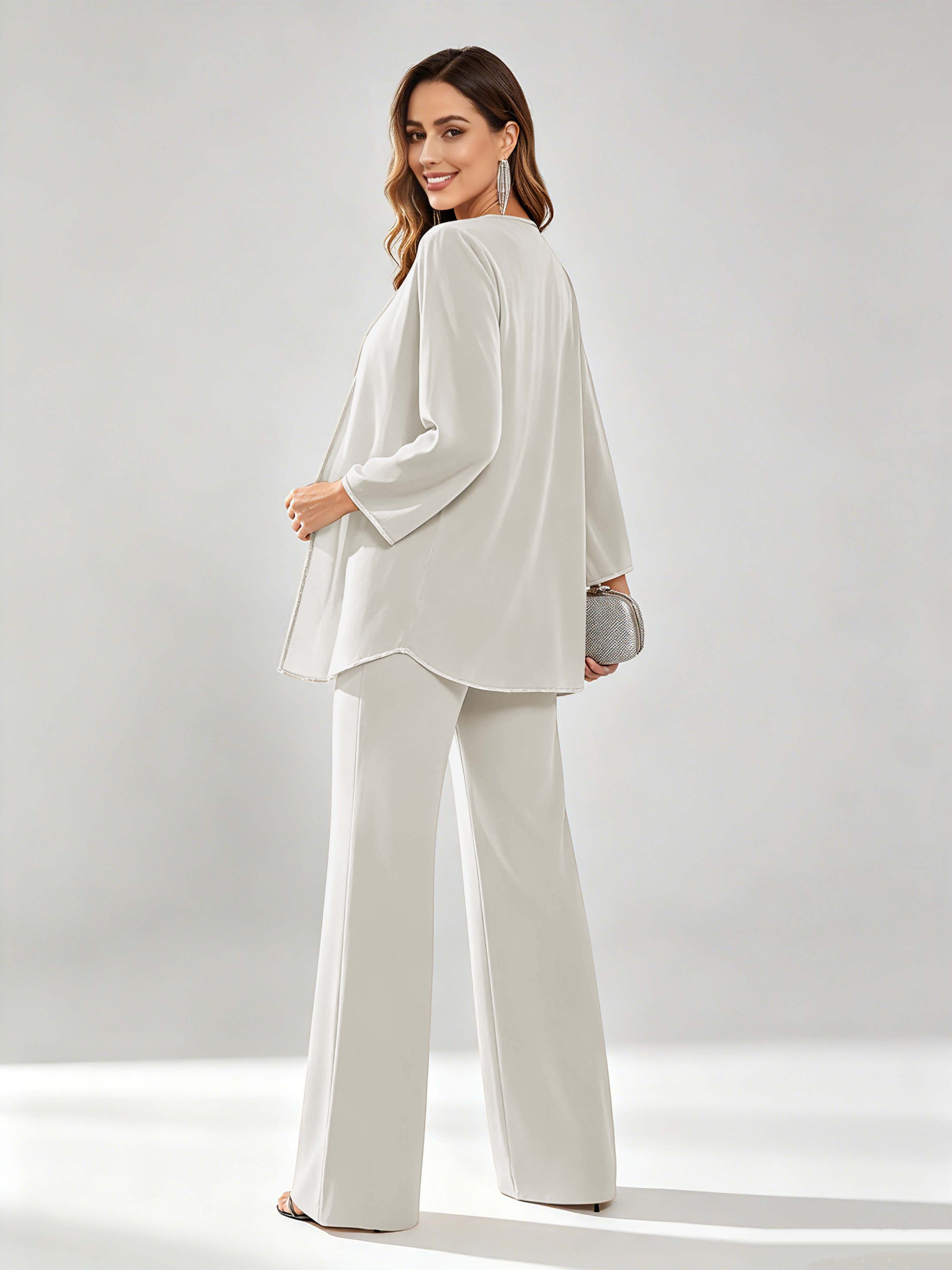 Chiffon Sequin 3 Pieces Mother of The Bride Pant Suits for Women