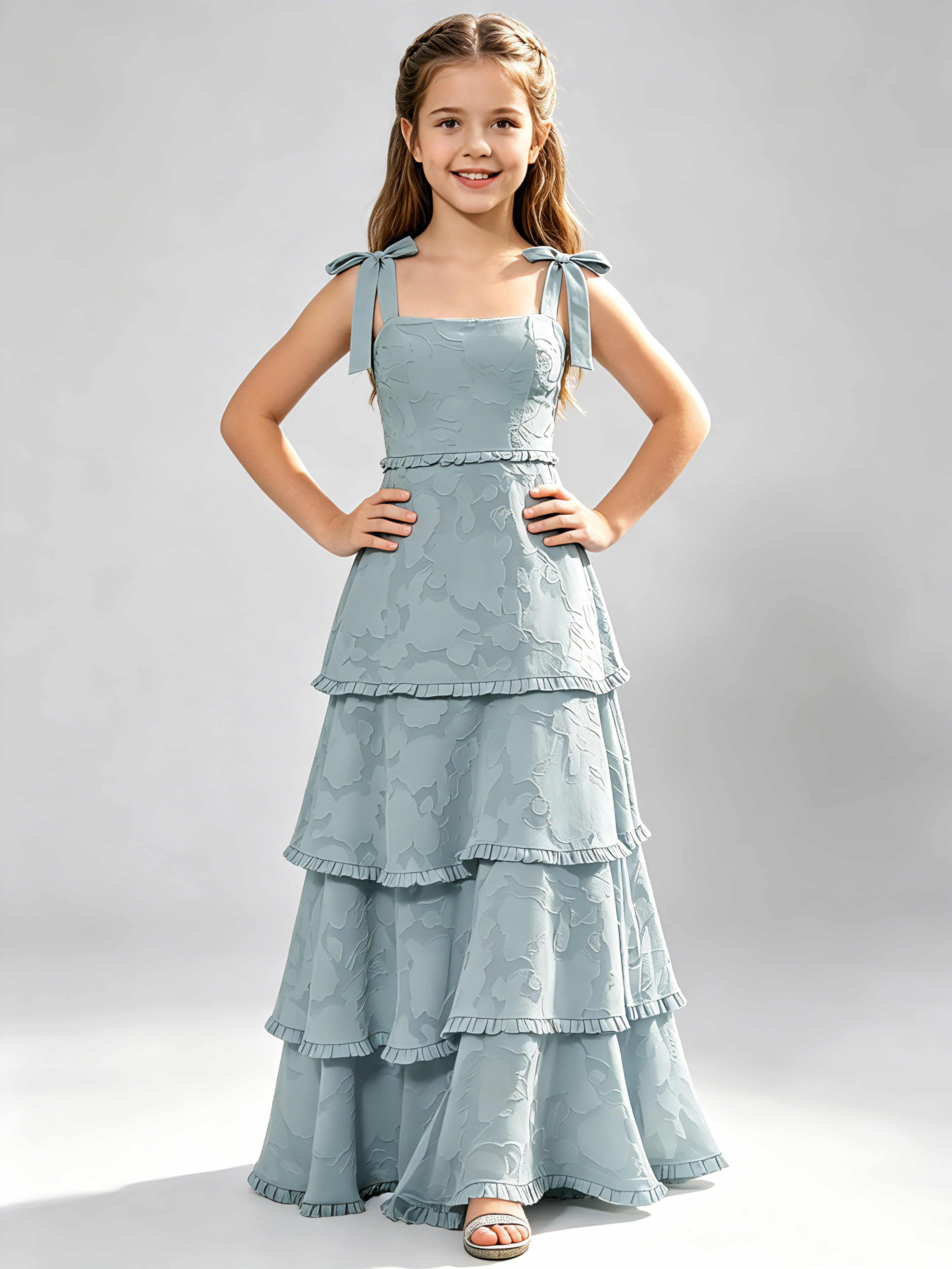 Spaghetti Straps Floral Burnout Chiffon Junior Bridesmaid Dresses
