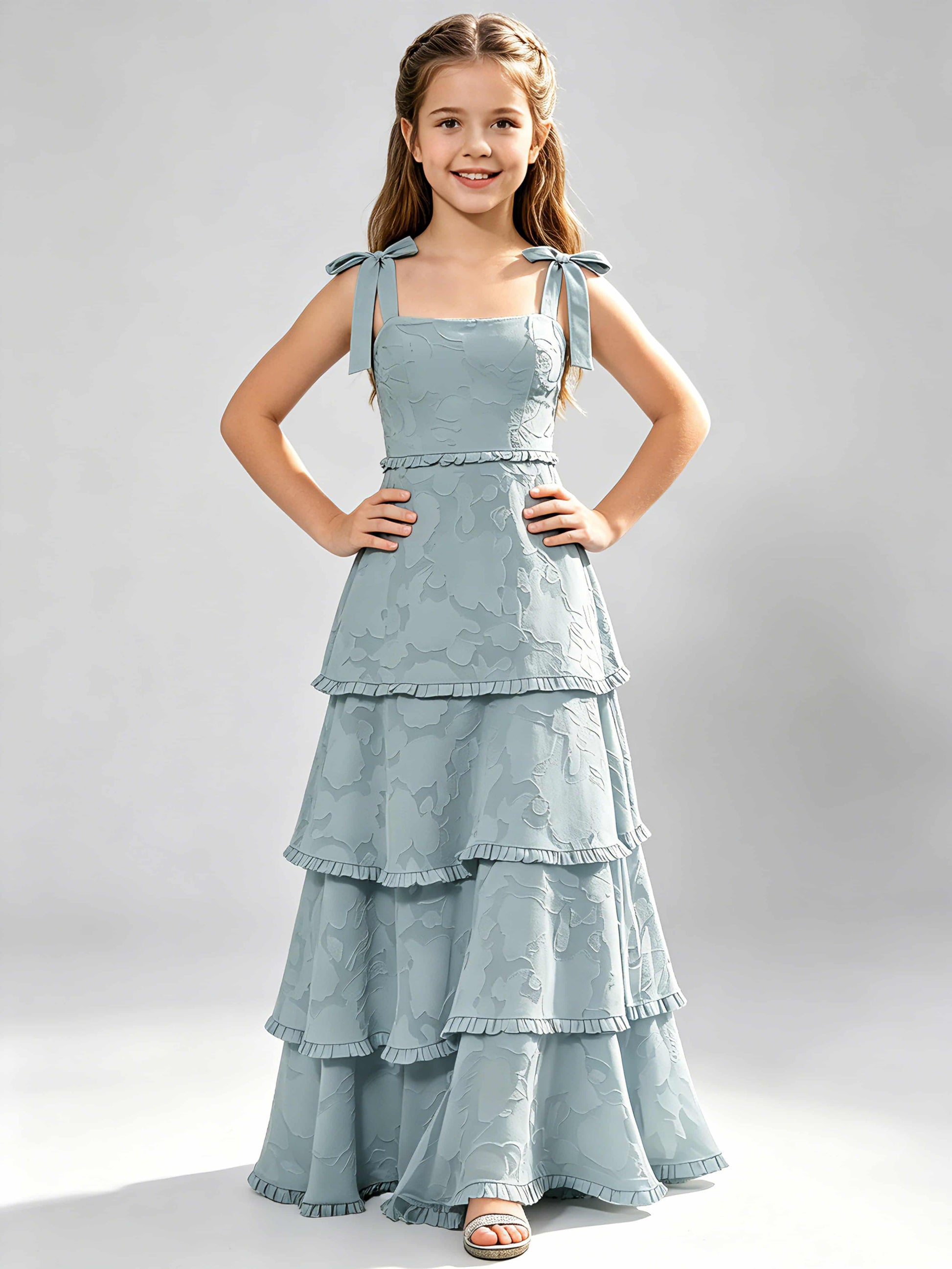Spaghetti Straps Floral Burnout Chiffon Junior Bridesmaid Dresses
