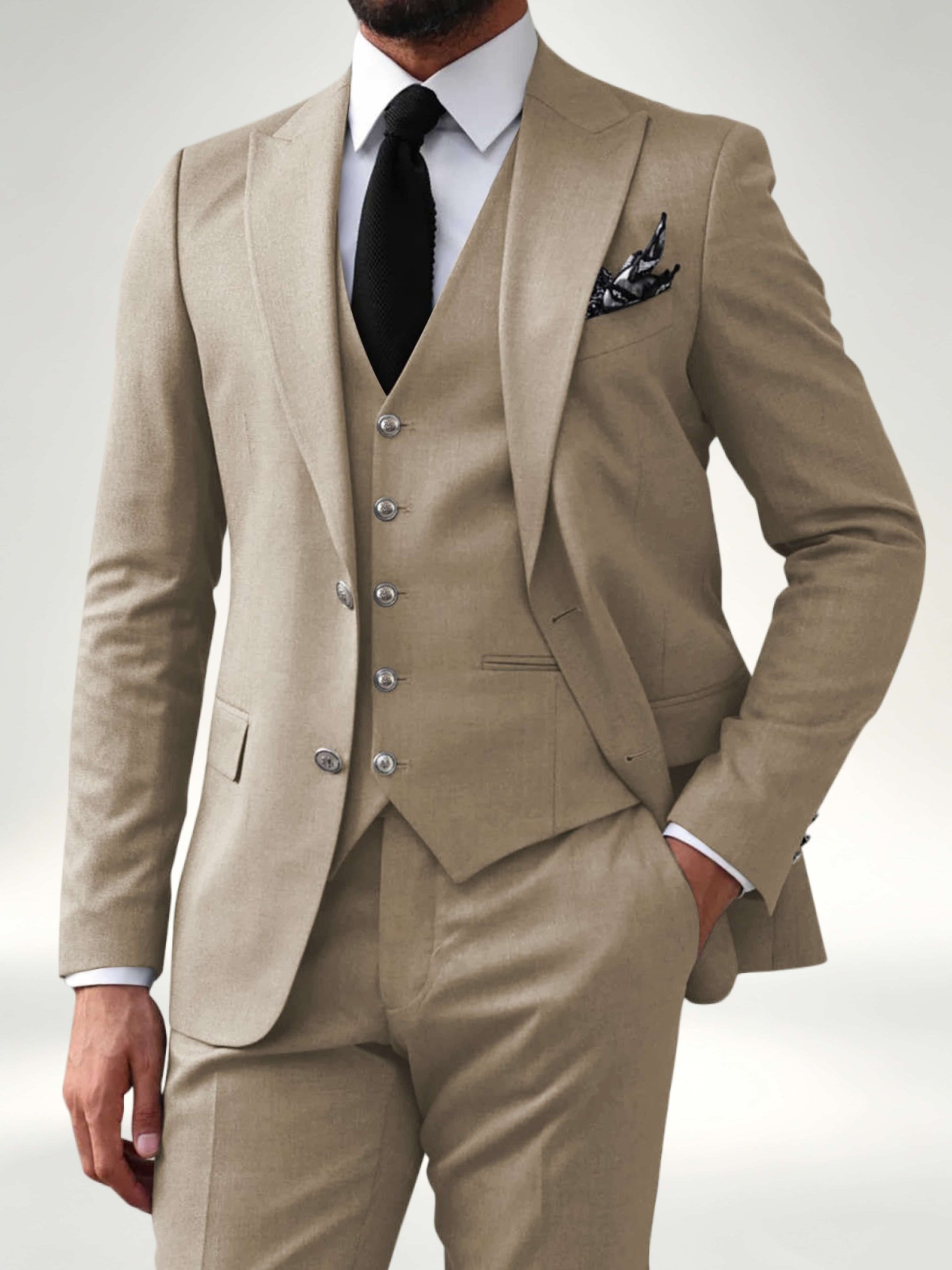 Elegant Men's 2 Button Solid 3 Pieces Formal Wedding Suits