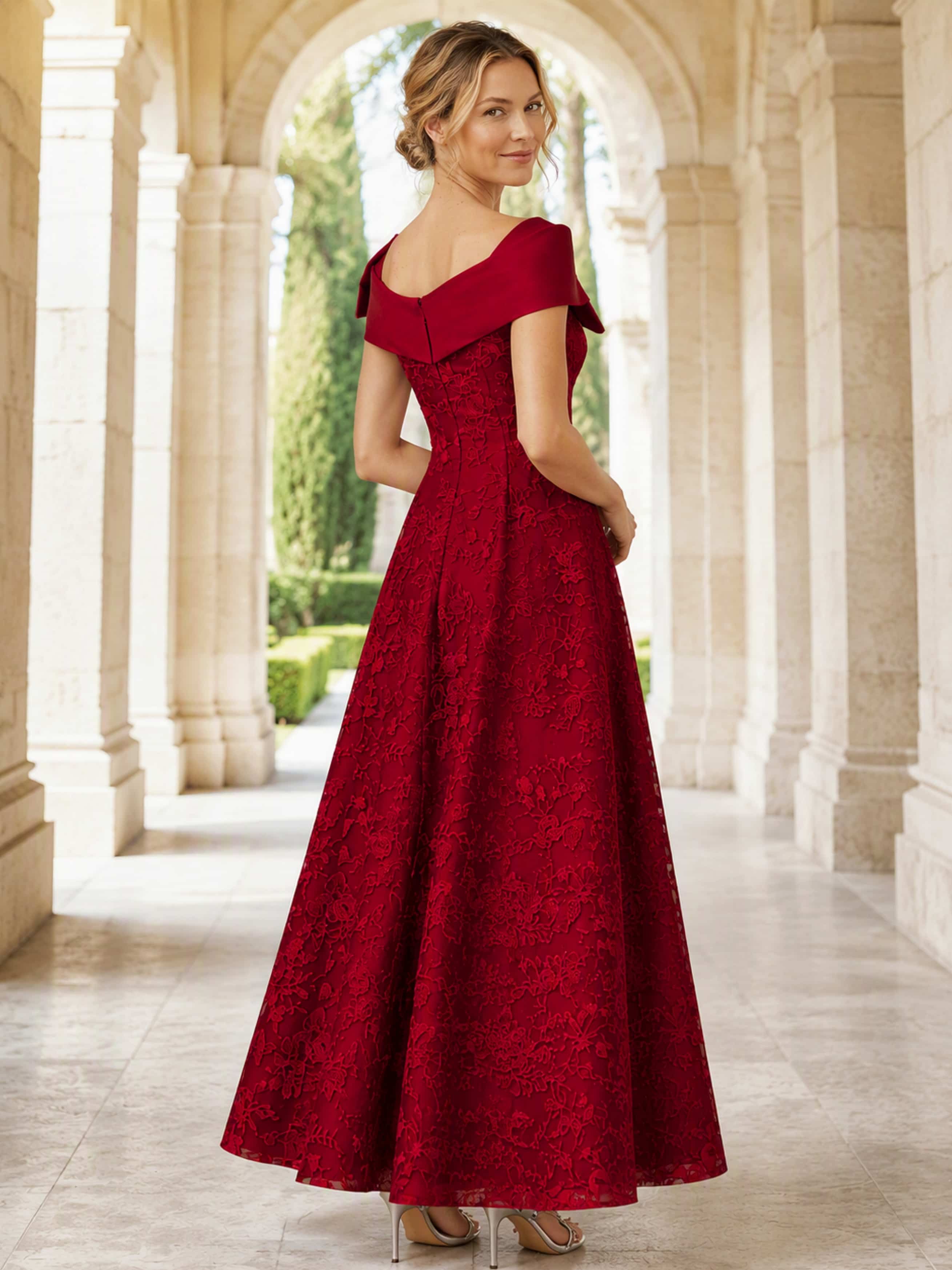 Ankle Length Lace Off Shoulder Mother of The Bride Dress