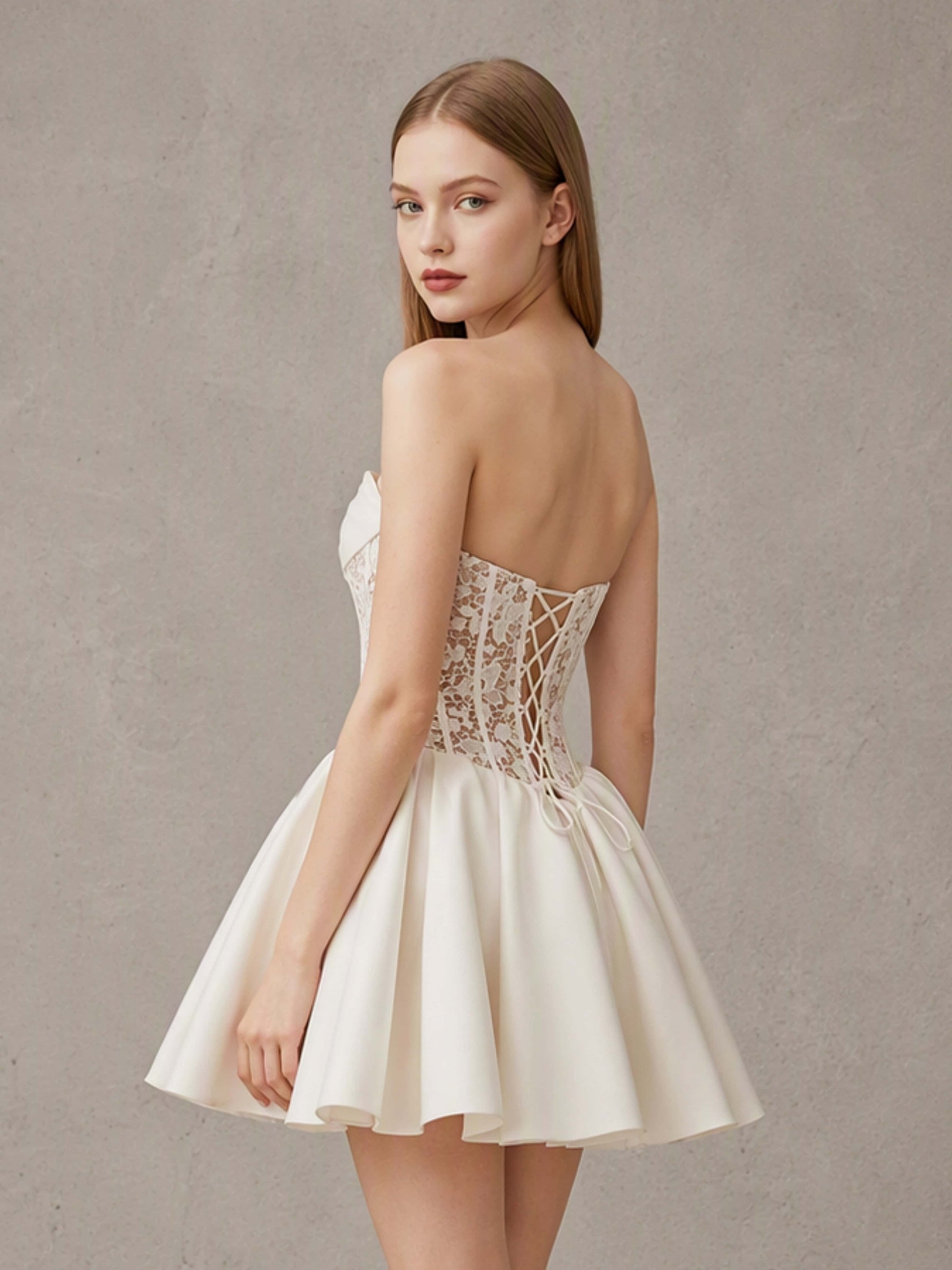 Satin Lace A-Line Short Wedding Dress for Women