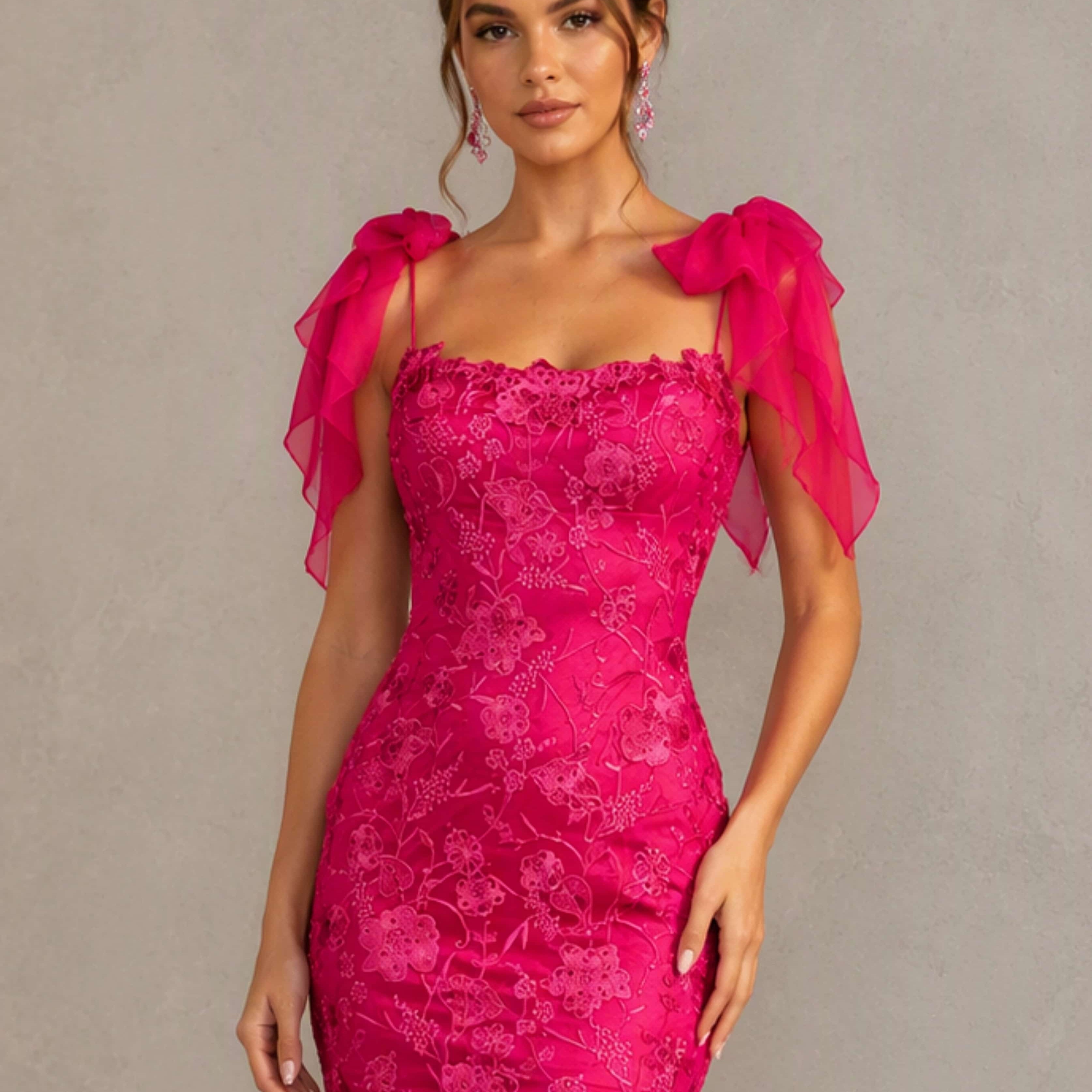 Lace Tight Spaghetti Straps Backless Homecoming Dresses with Bow