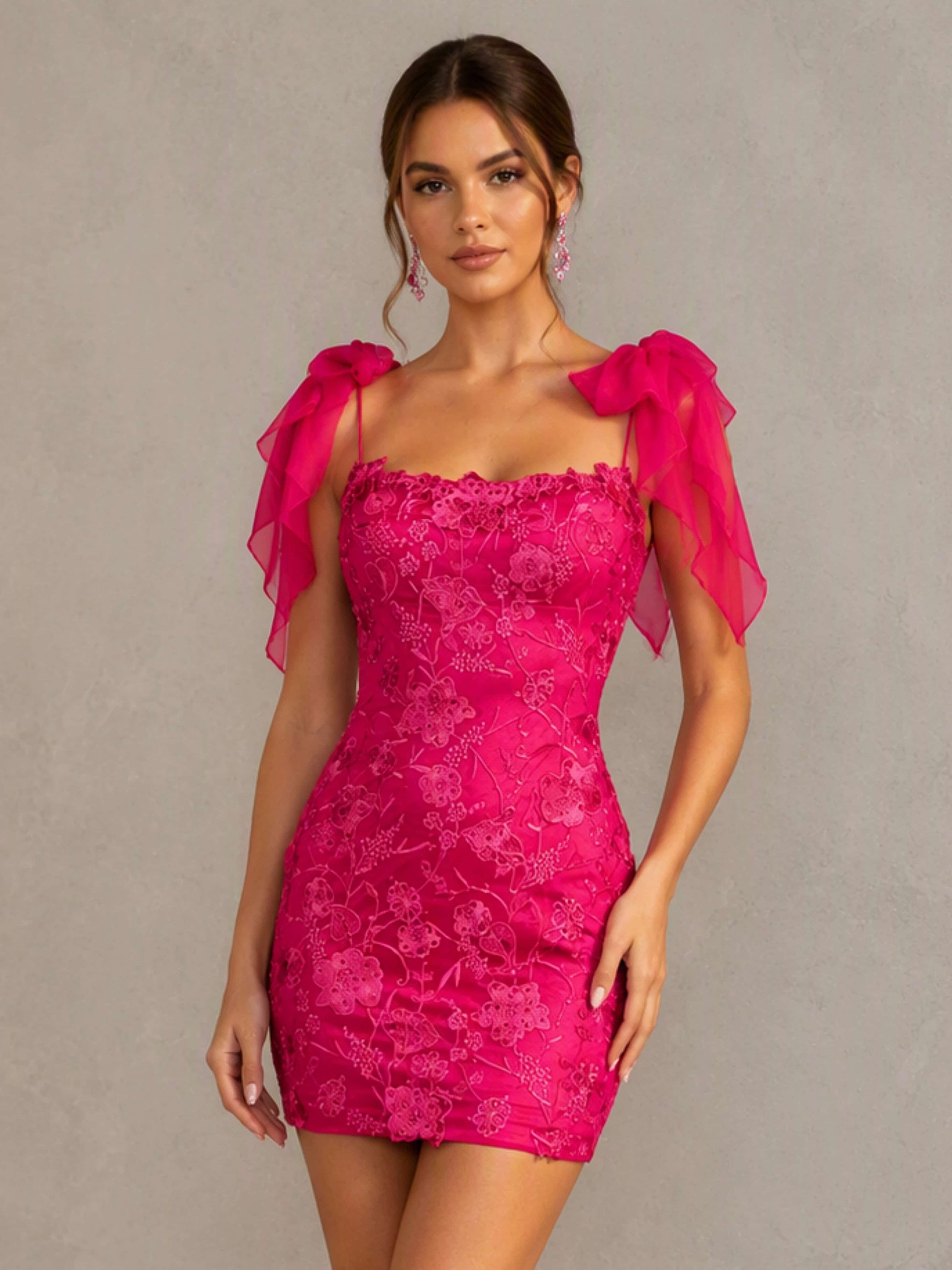 Lace Tight Spaghetti Straps Backless Homecoming Dresses with Bow