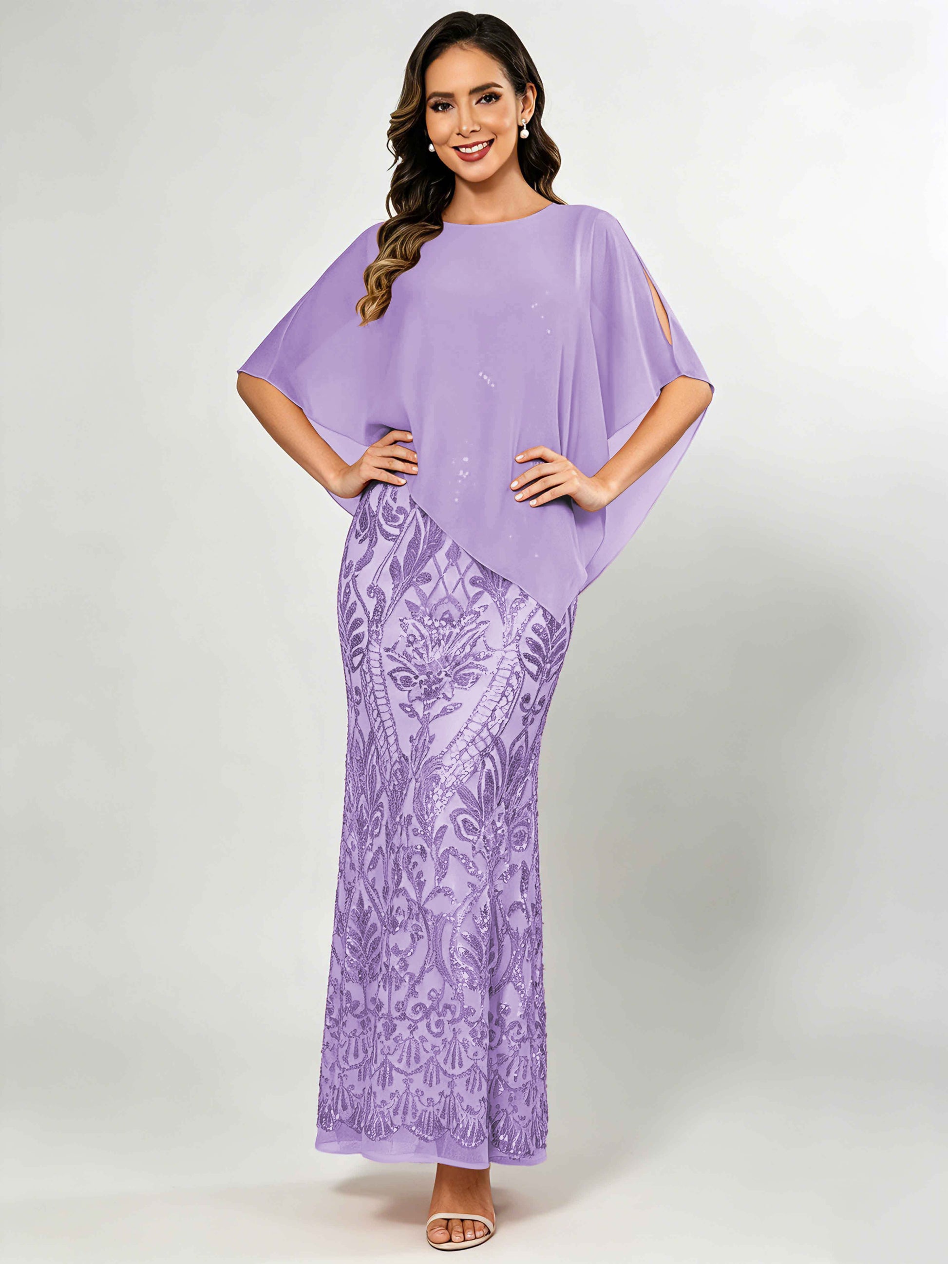 Mermaid Sequin Mother of The Bride Dress with Chiffon Cape