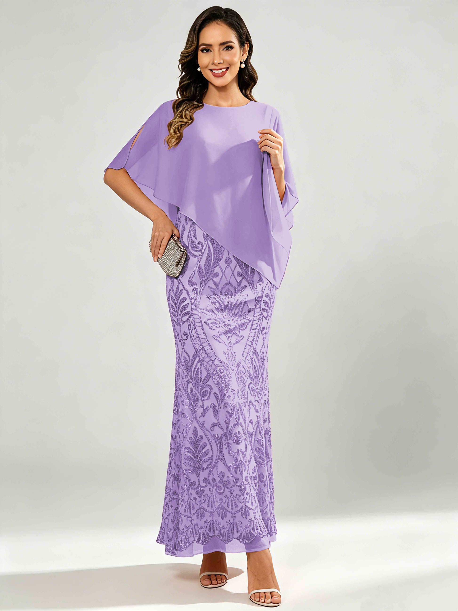 Mermaid Sequin Mother of The Bride Dress with Chiffon Cape